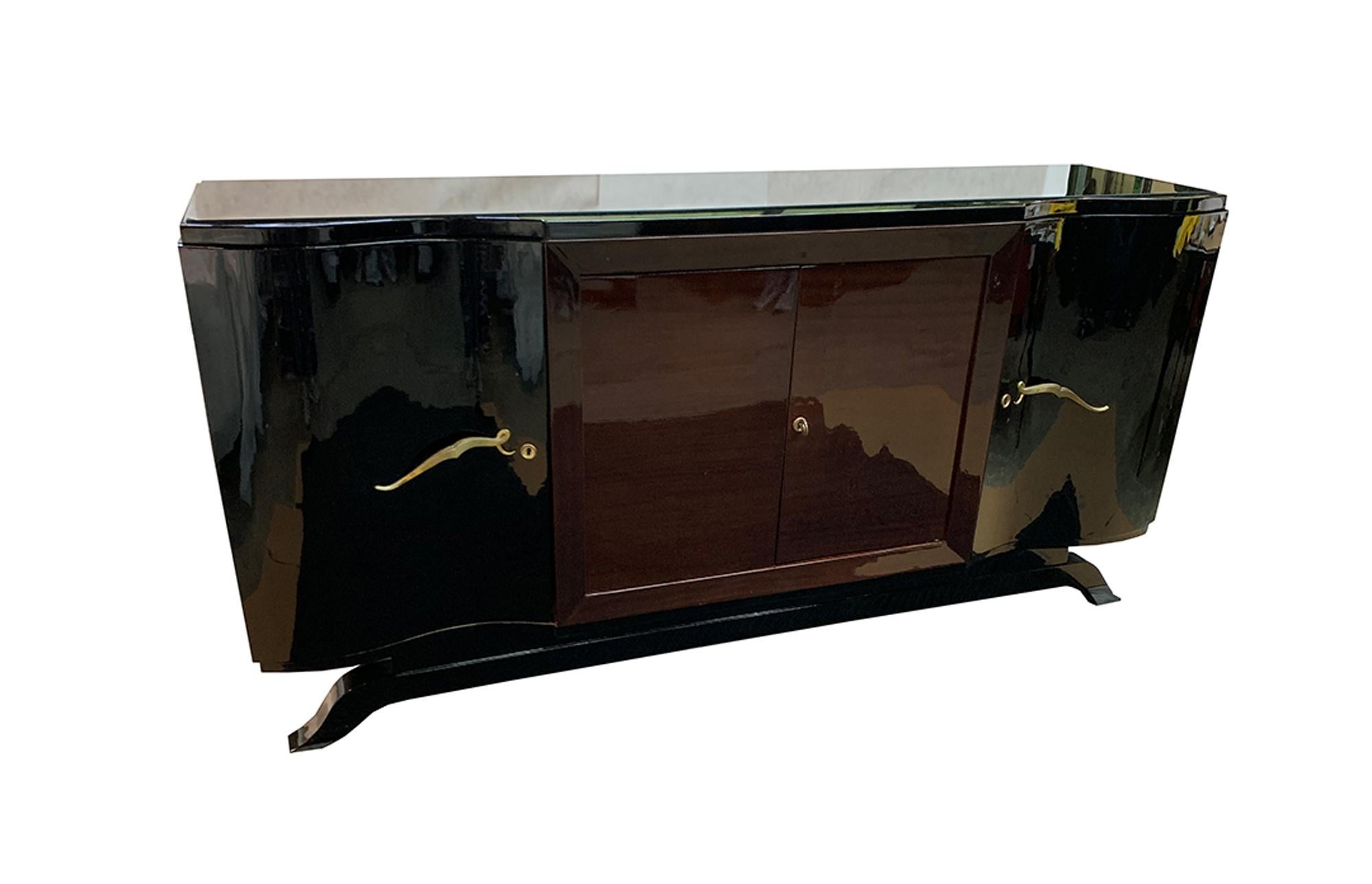 French Luxe Art Deco Sideboard Credenza Buffet in Palisander and Black Lacquer