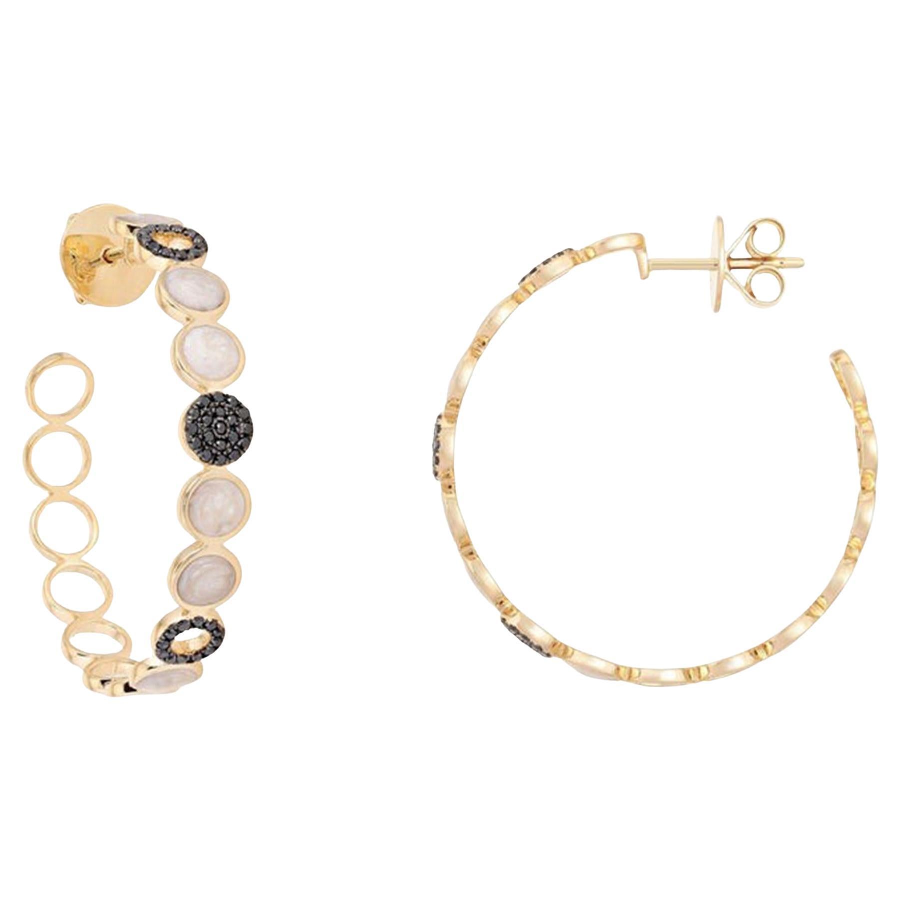 Luxe Schwarzer Diamant 14K (oder 18k auf Anfrage) Gelbgold Hoop Ohrringe