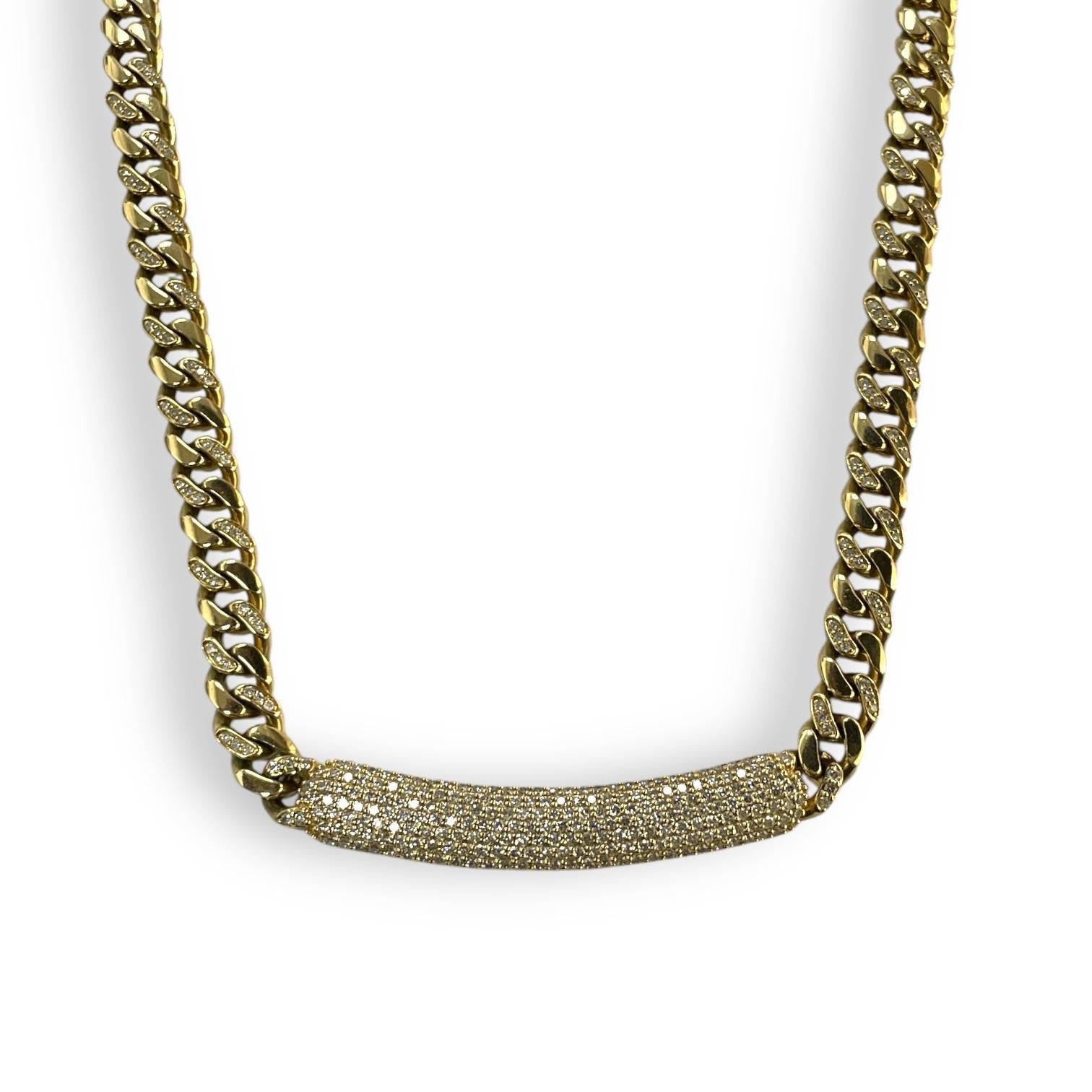 Moderne Collier à maillons cubains serti de diamants 4 carats en or jaune 14 carats en vente