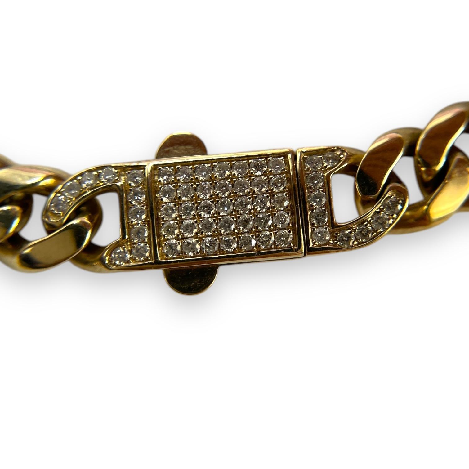 Taille mixte Collier à maillons cubains serti de diamants 4 carats en or jaune 14 carats en vente