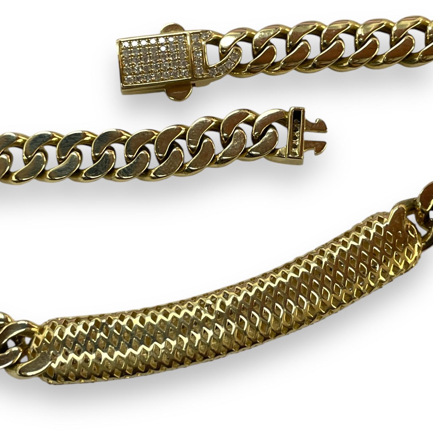 Collier à maillons cubains serti de diamants 4 carats en or jaune 14 carats Unisexe en vente