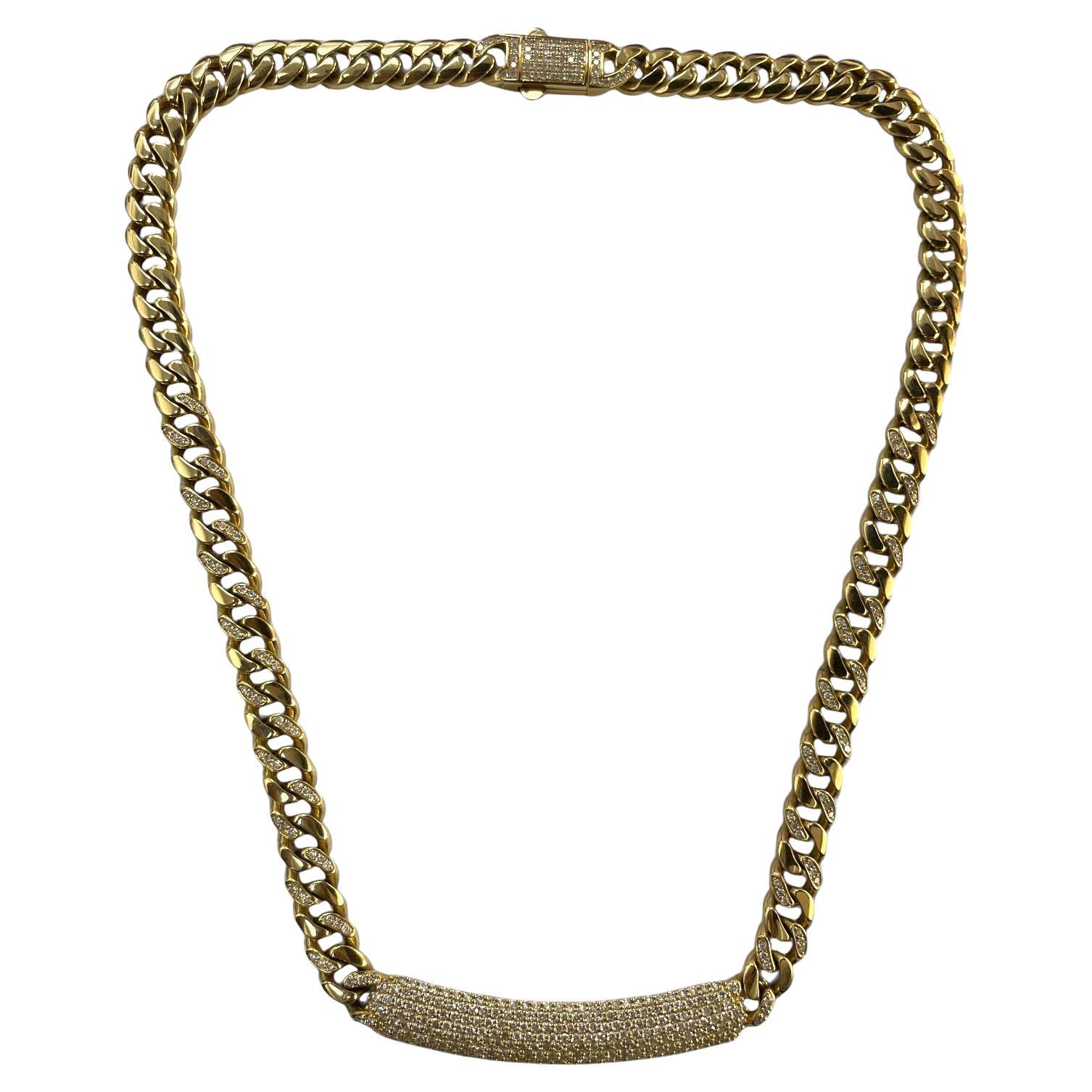 Collier à maillons cubains serti de diamants 4 carats en or jaune 14 carats en vente