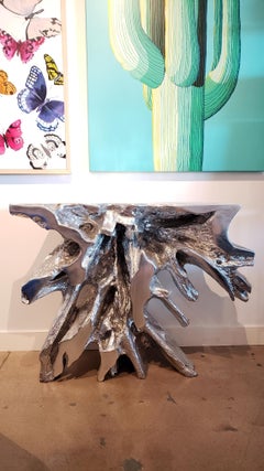 Freeform Wood Console Table in Silverleaf