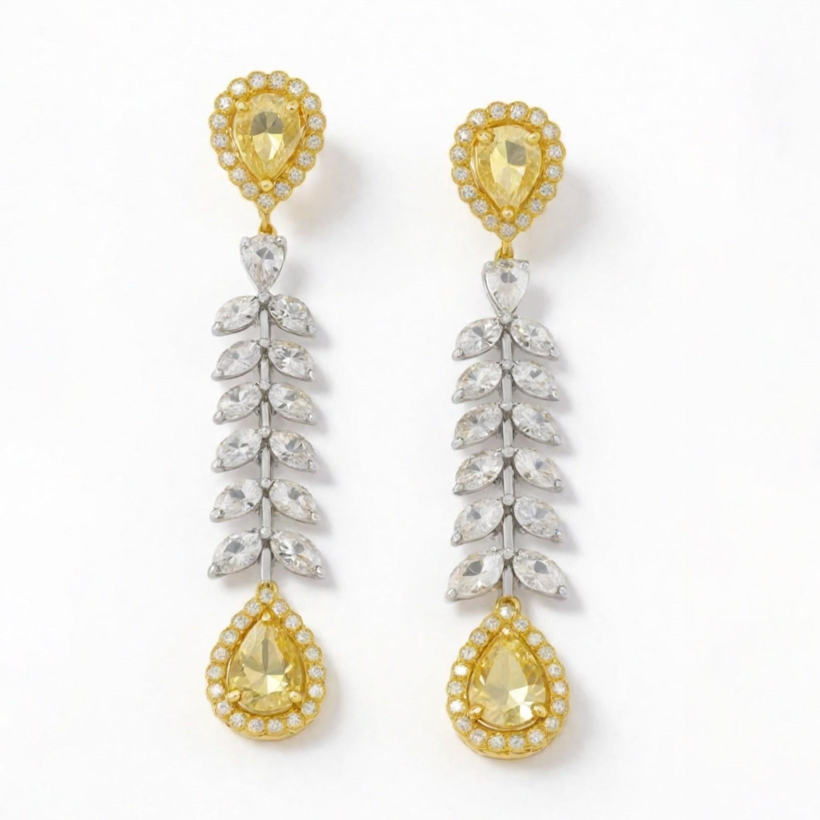 Modern Luxe Lemon 14K (or 18k upon request) Yellow Gold Drop Diamond Earrings For Sale