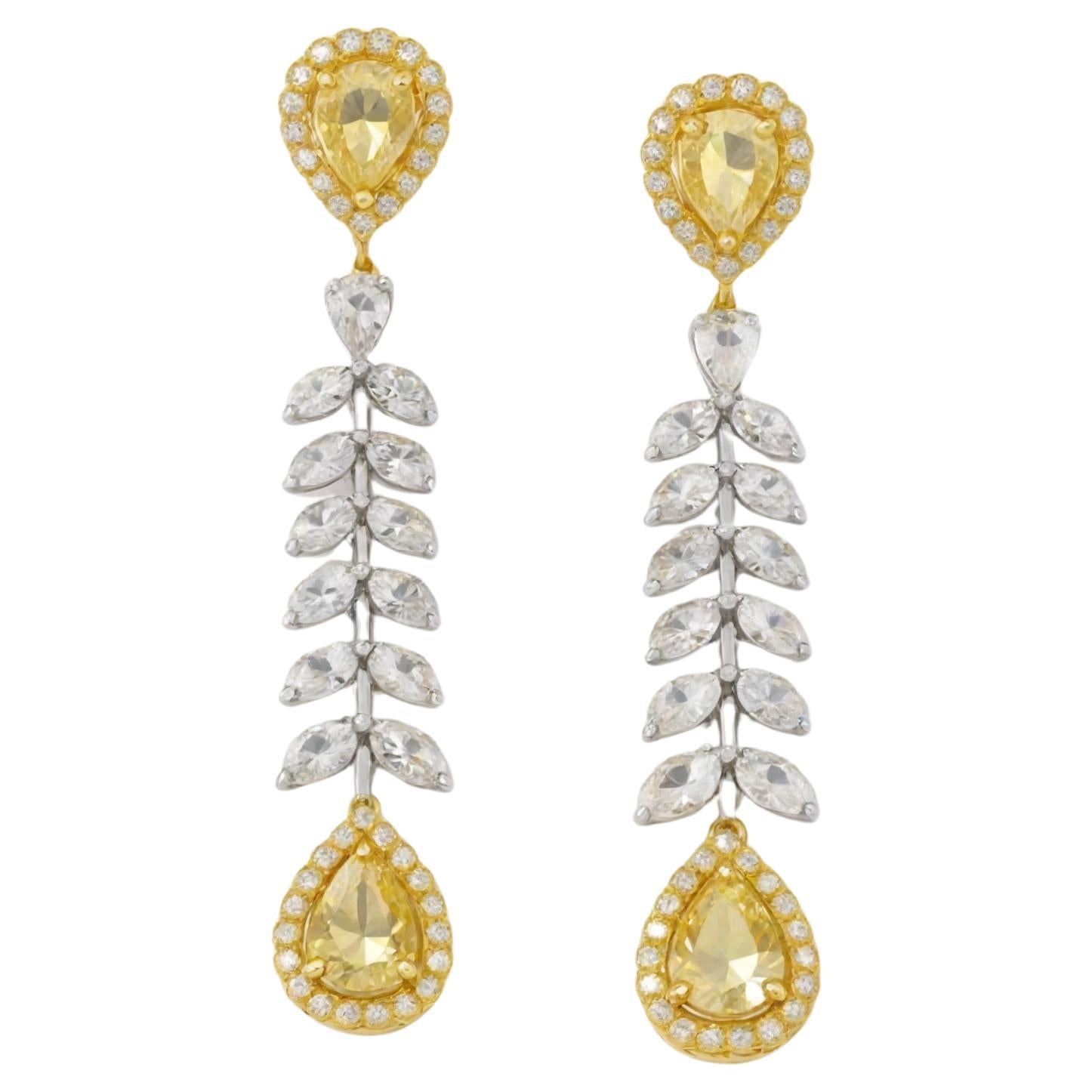 Lujosos Pendientes Gota de Diamantes de Oro Amarillo 14K Limón