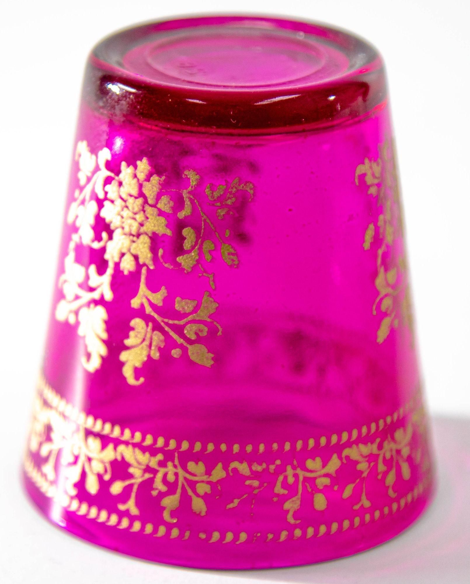 Luxe Moroccan Fuchsia Pink Glass Votive Holder with gold Moorish Floral Design 1