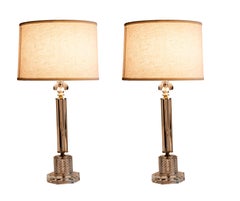 Luxe Pair of 1940s Stacked Crystal Table Lamps