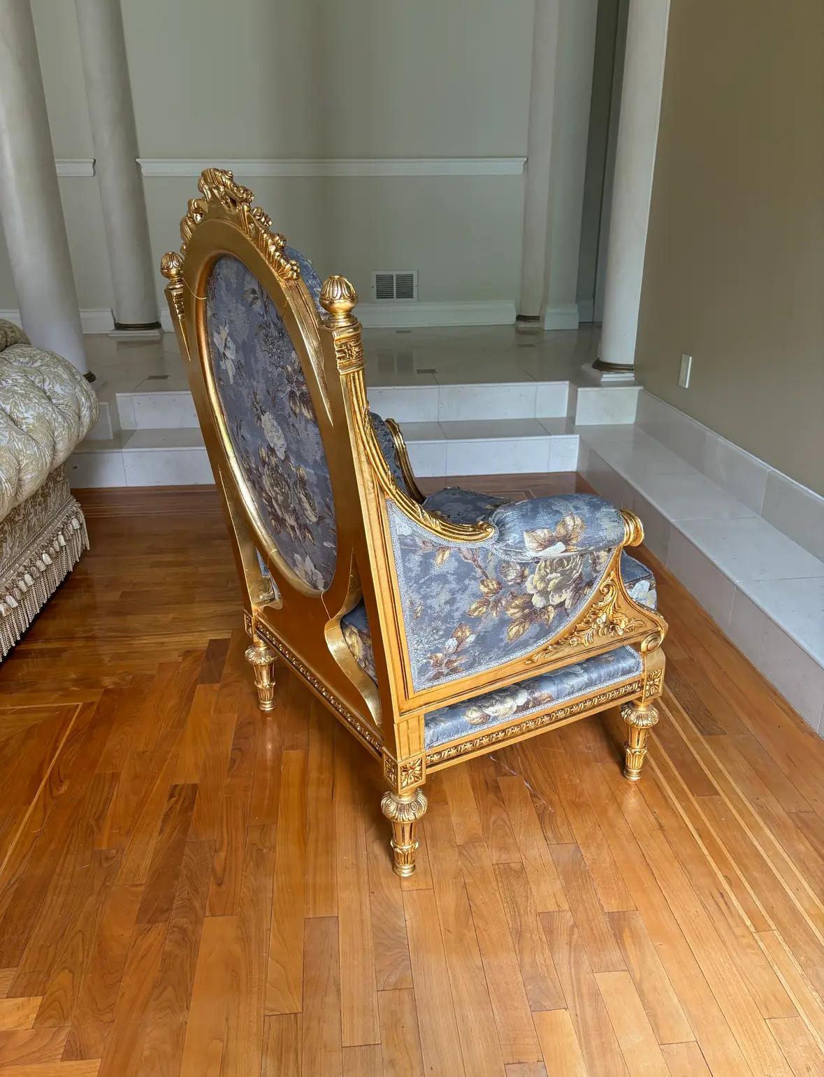 Luxe Pair of Asnaghi Giltwood & Silk Armchairs For Sale 3