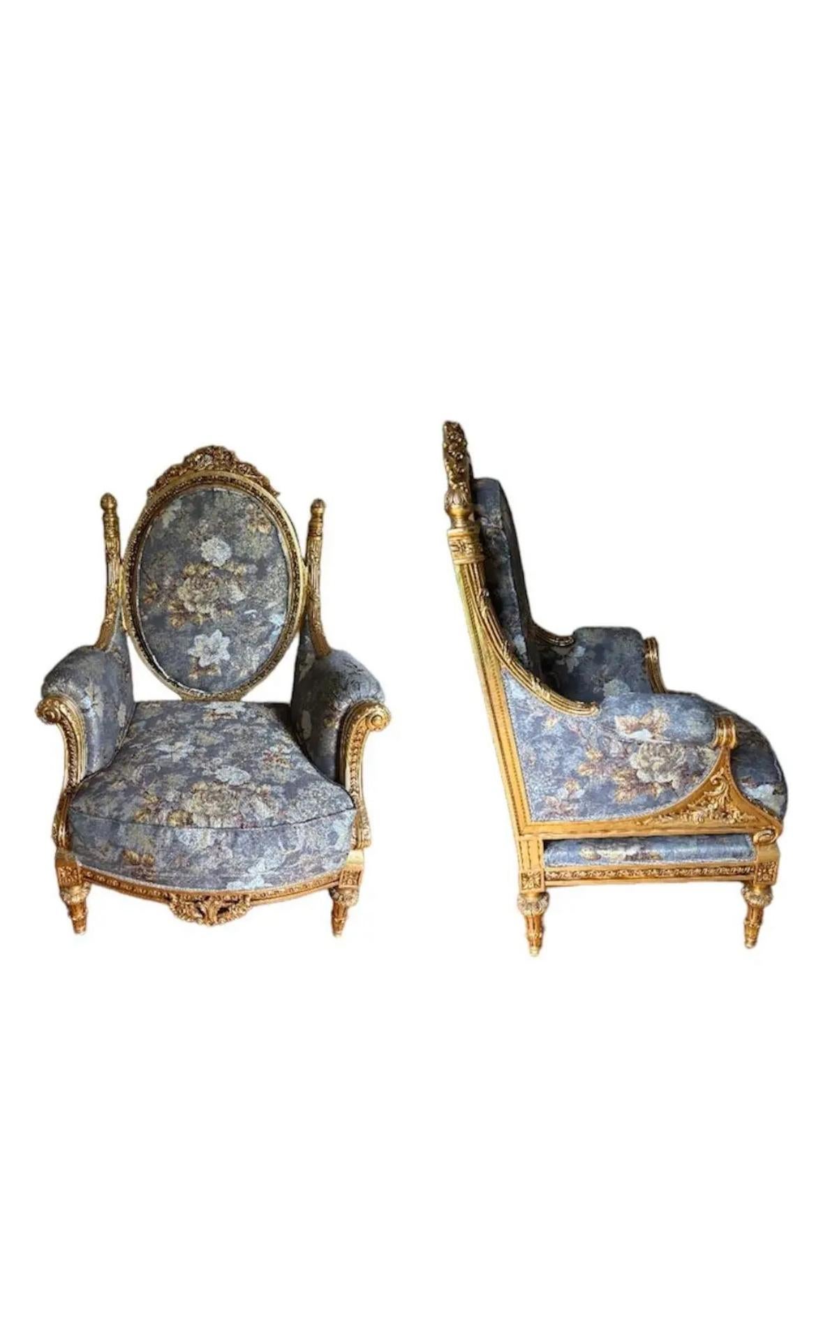 Luxe Pair of Asnaghi Giltwood & Silk Armchairs For Sale 6