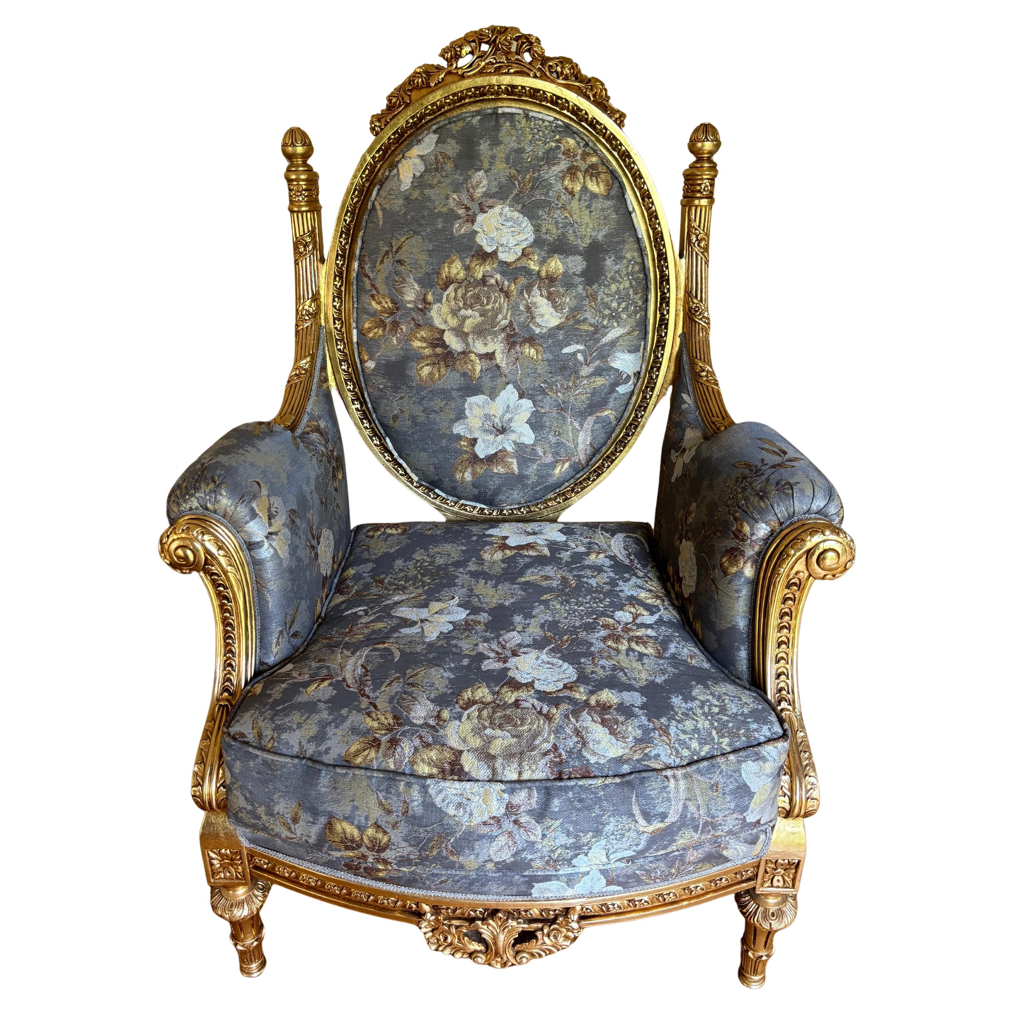 Rococo Luxe Pair of Asnaghi Giltwood & Silk Armchairs For Sale