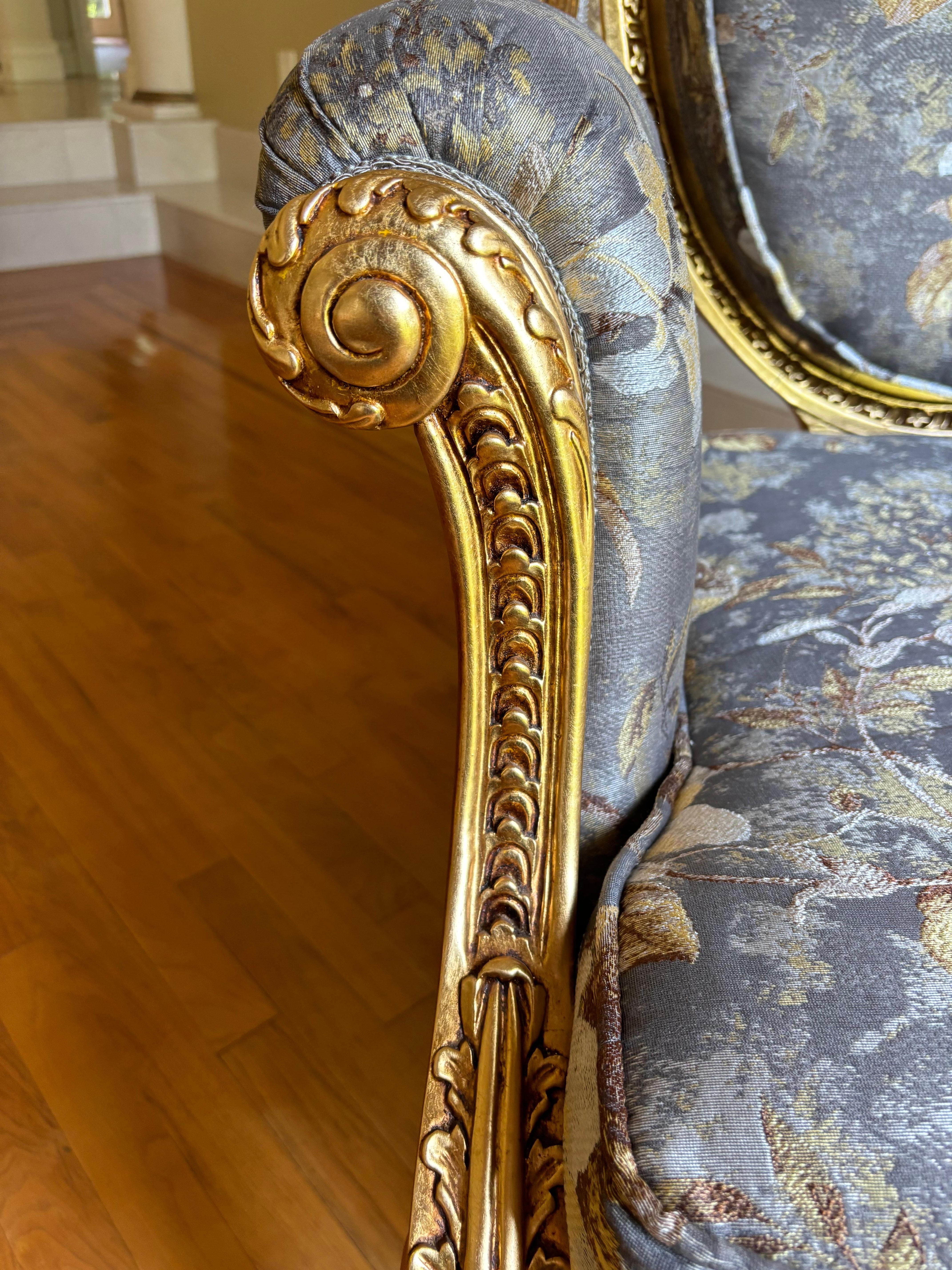 Late 20th Century Luxe Pair of Asnaghi Giltwood & Silk Armchairs For Sale
