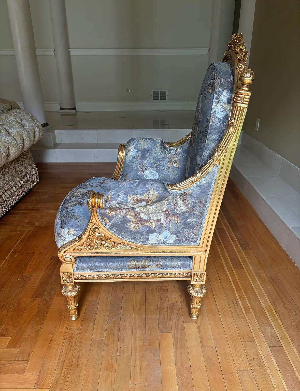 Luxe Pair of Asnaghi Giltwood & Silk Armchairs For Sale 2