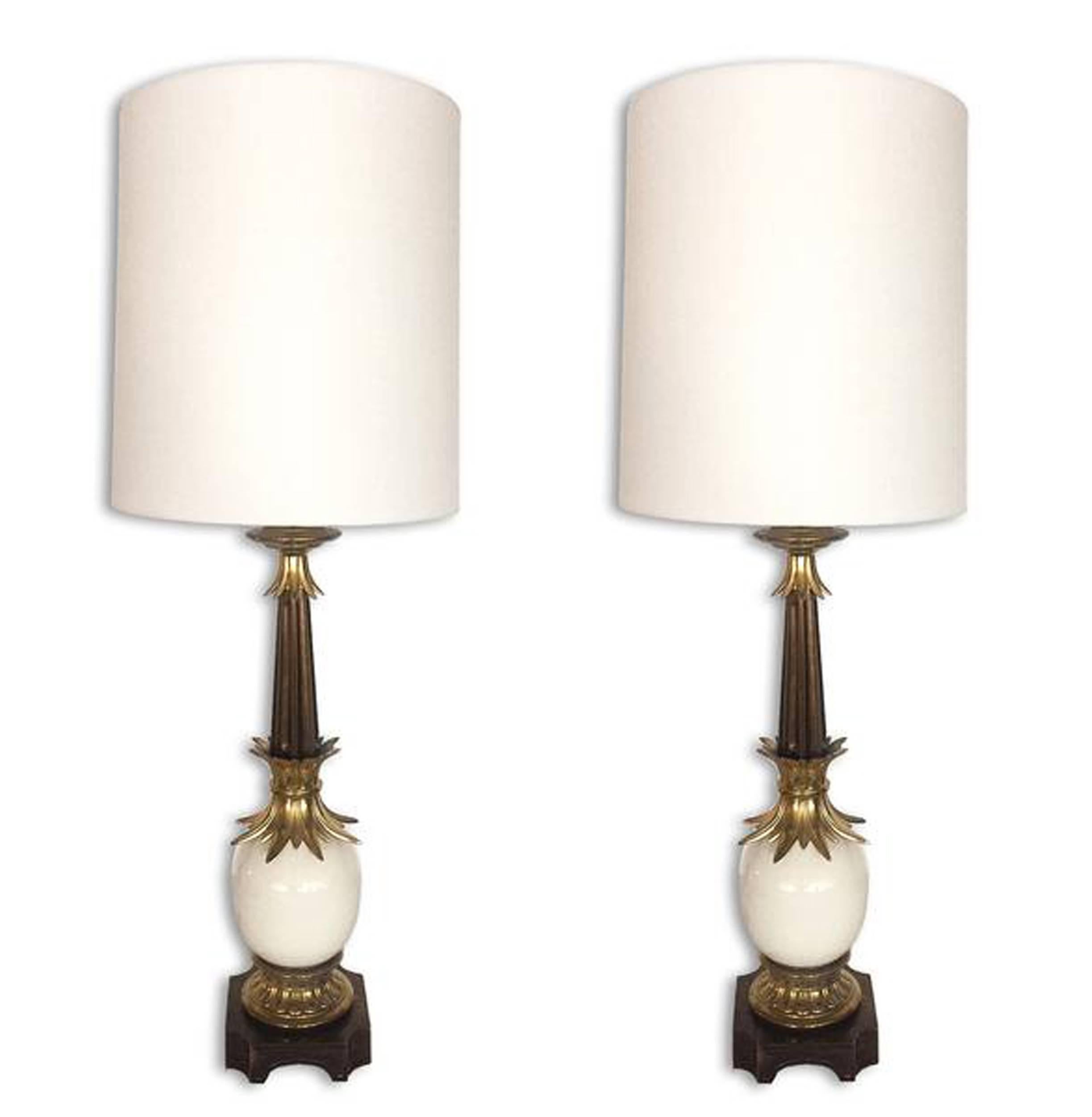 Mid-20th Century Luxe Pair of Hollywood Regency Ostrich Egg Lamps by Stiffel