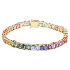 21.25ct Multicolour Stone Emerald-Cut 14K Yellow Gold Tennis Bracelet