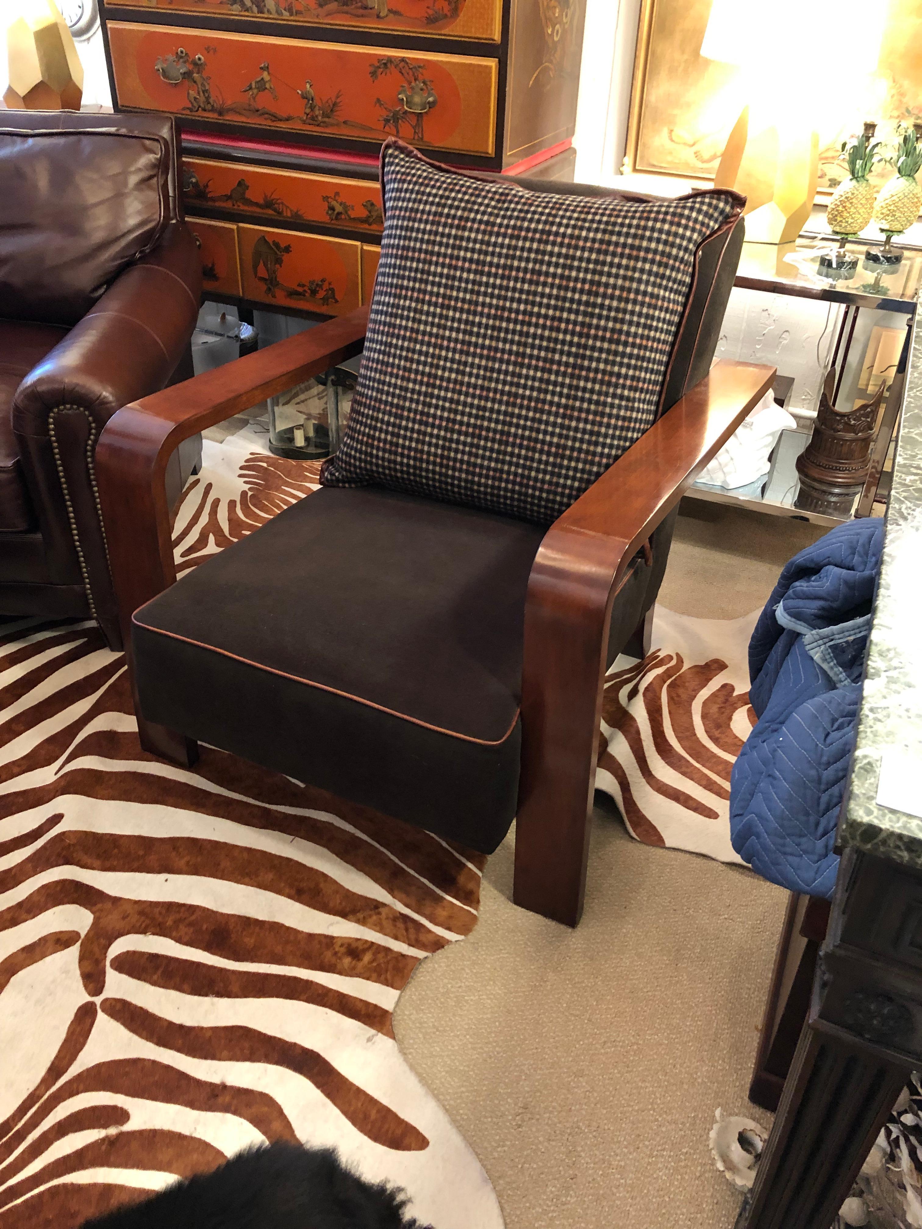 Ralph Lauren Art Deco Mohair and Mahogany Club Chair In Good Condition In Hopewell, NJ