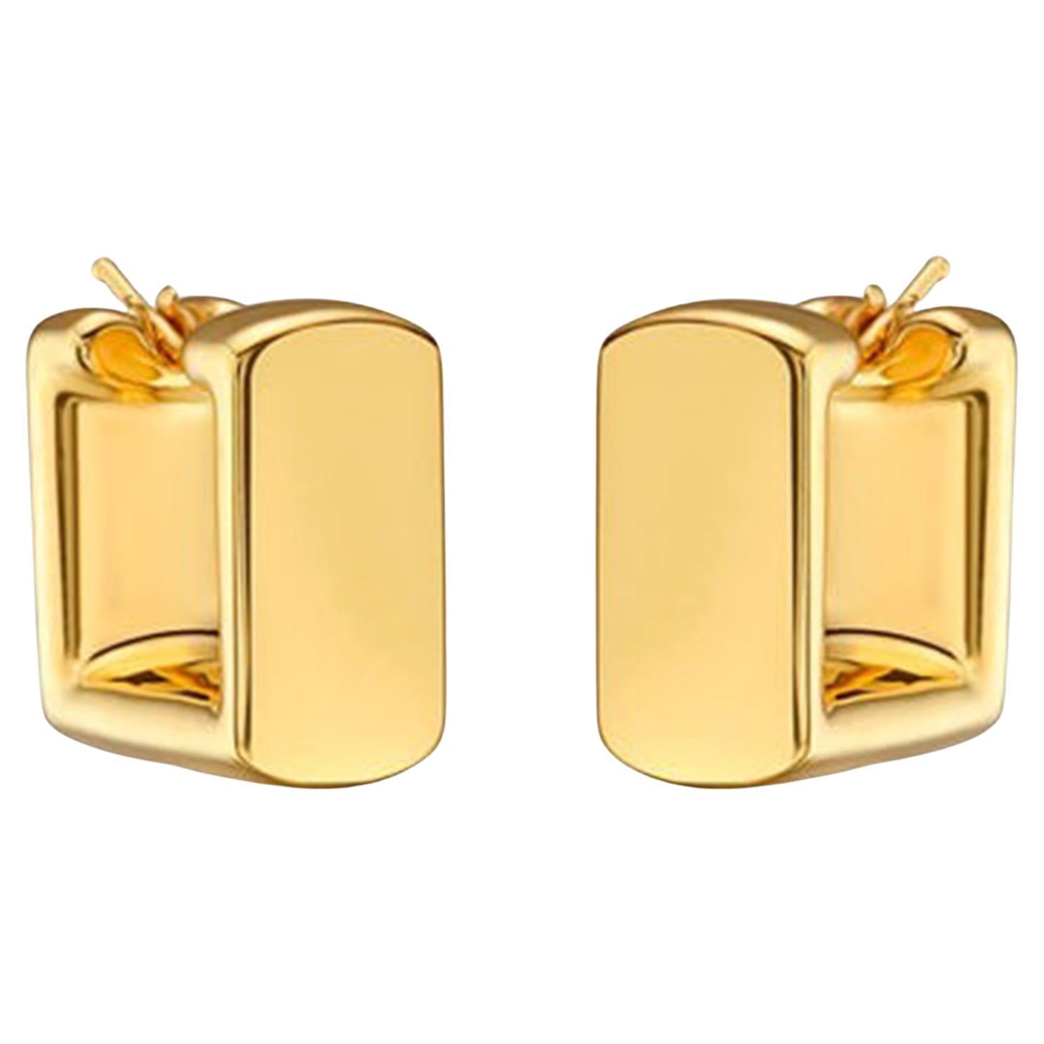 Luxe Square Hoop 14K (or 18k upon request) Yellow Gold Huggies Earrings For Sale