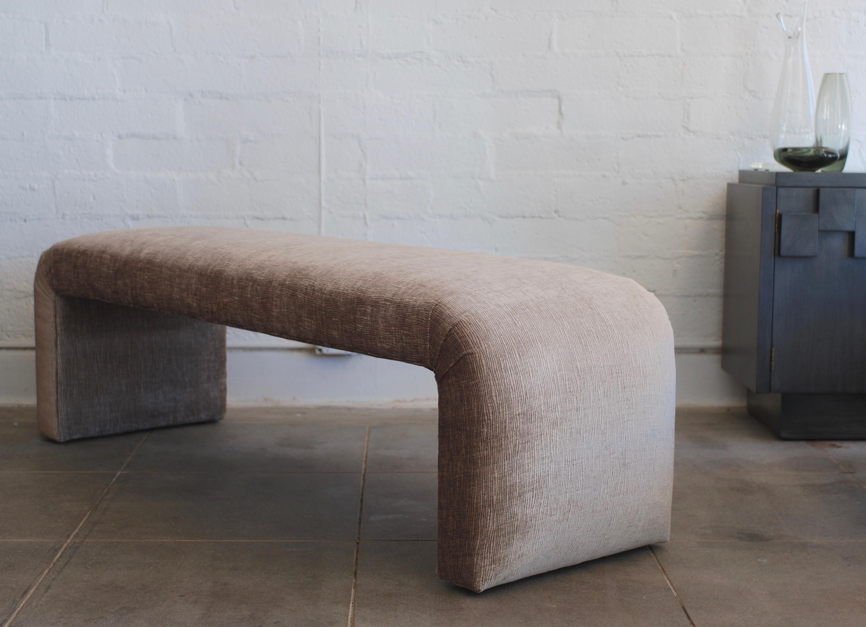 Post-Modern Luxe Waterfall Bench in Taupe Velvet