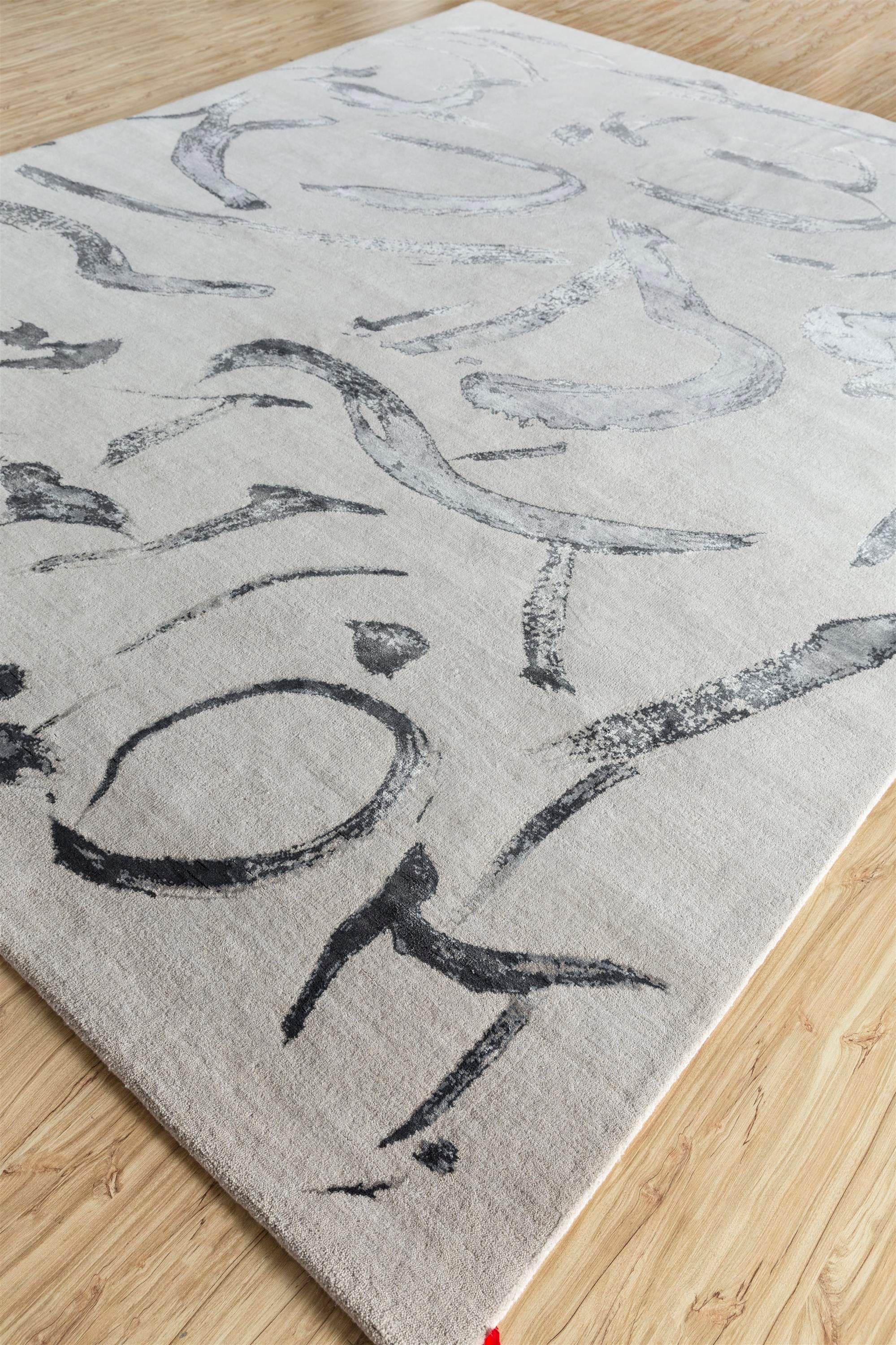 Modern Luxe Weave Ivory & Frost Gray 240X300 cm Handknotted Rug For Sale
