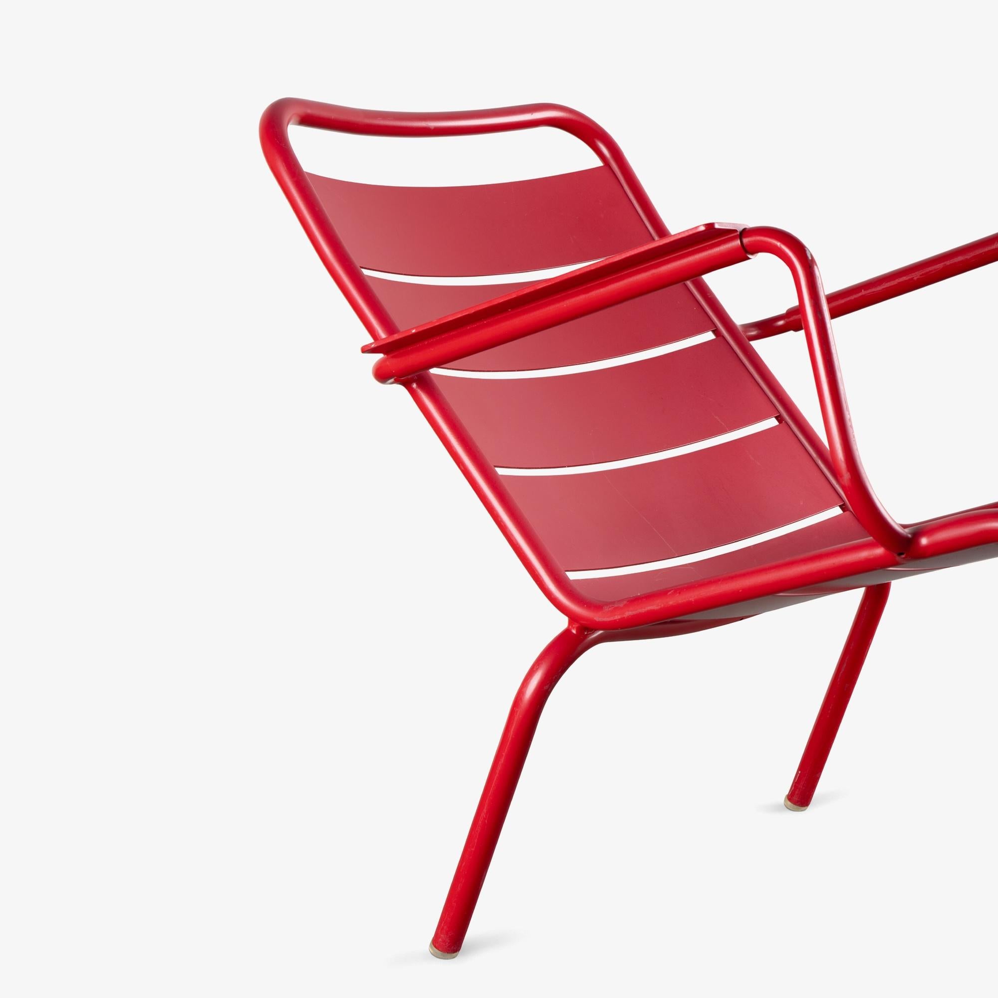 Luxembourg Outdoor Low Lounge Chairs by Fermob in Poppy Red - A Pair For Sale 2