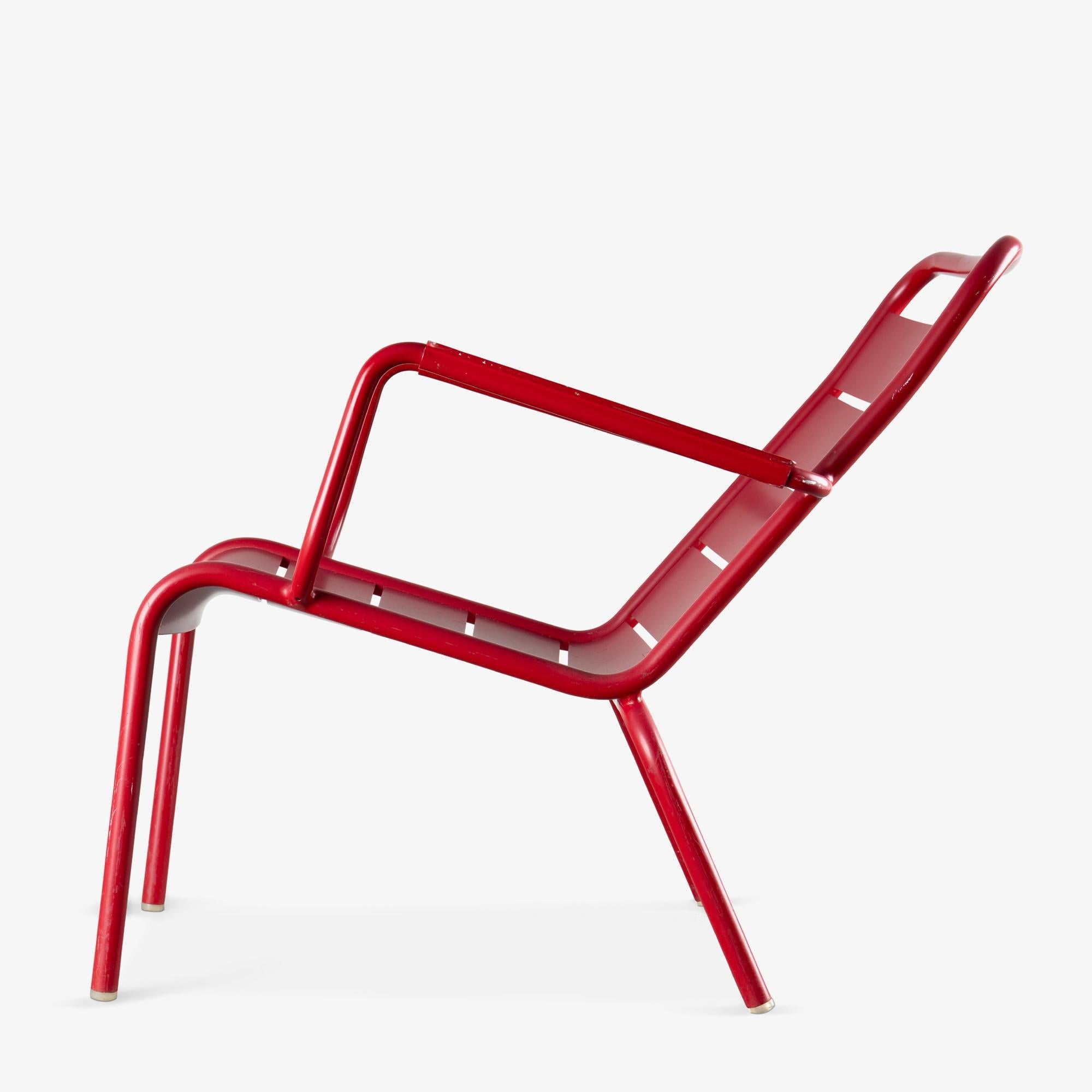 Luxembourg Outdoor Low Lounge Chairs by Fermob in Poppy Red - A Pair For Sale 7