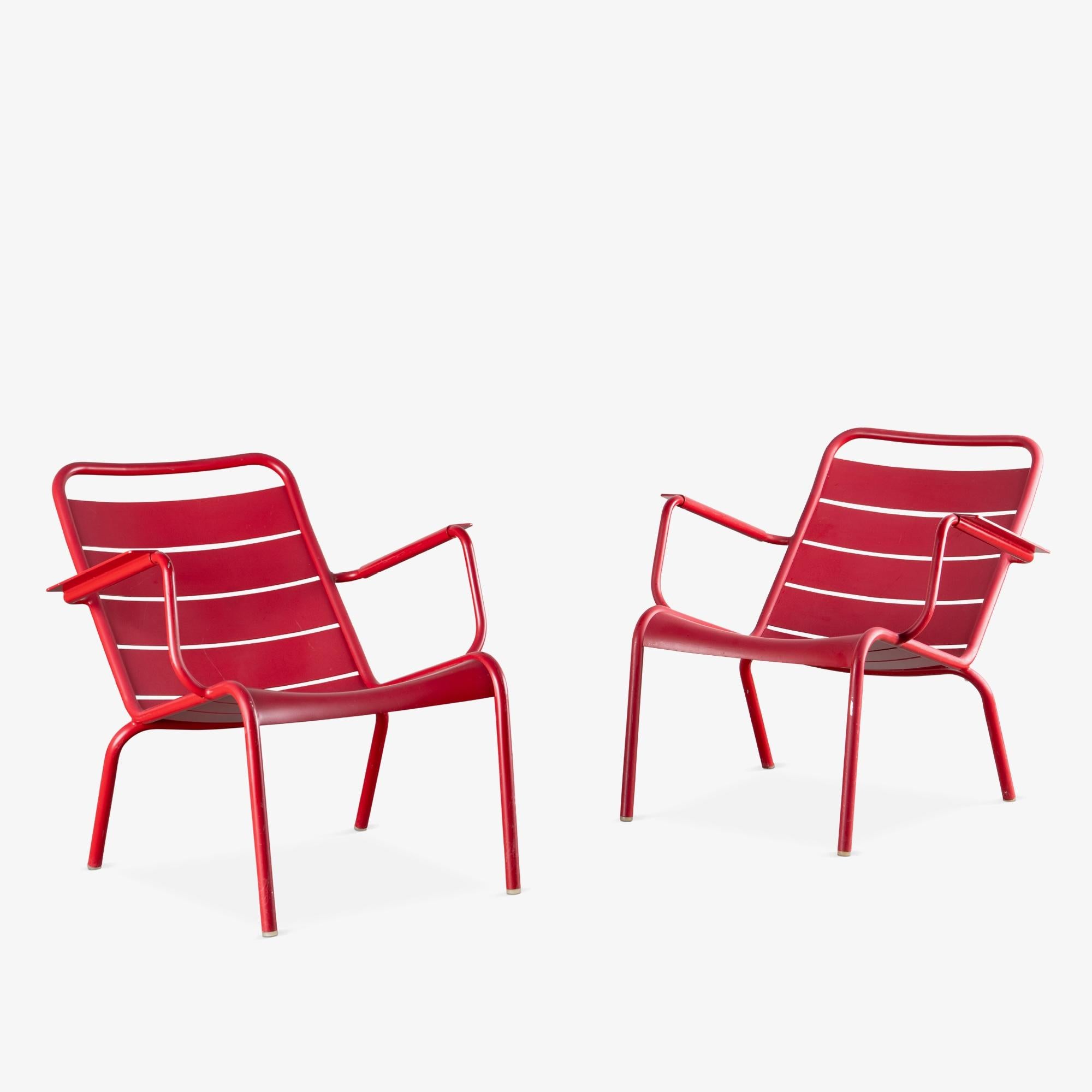 Modern Luxembourg Outdoor Low Lounge Chairs by Fermob in Poppy Red - A Pair For Sale