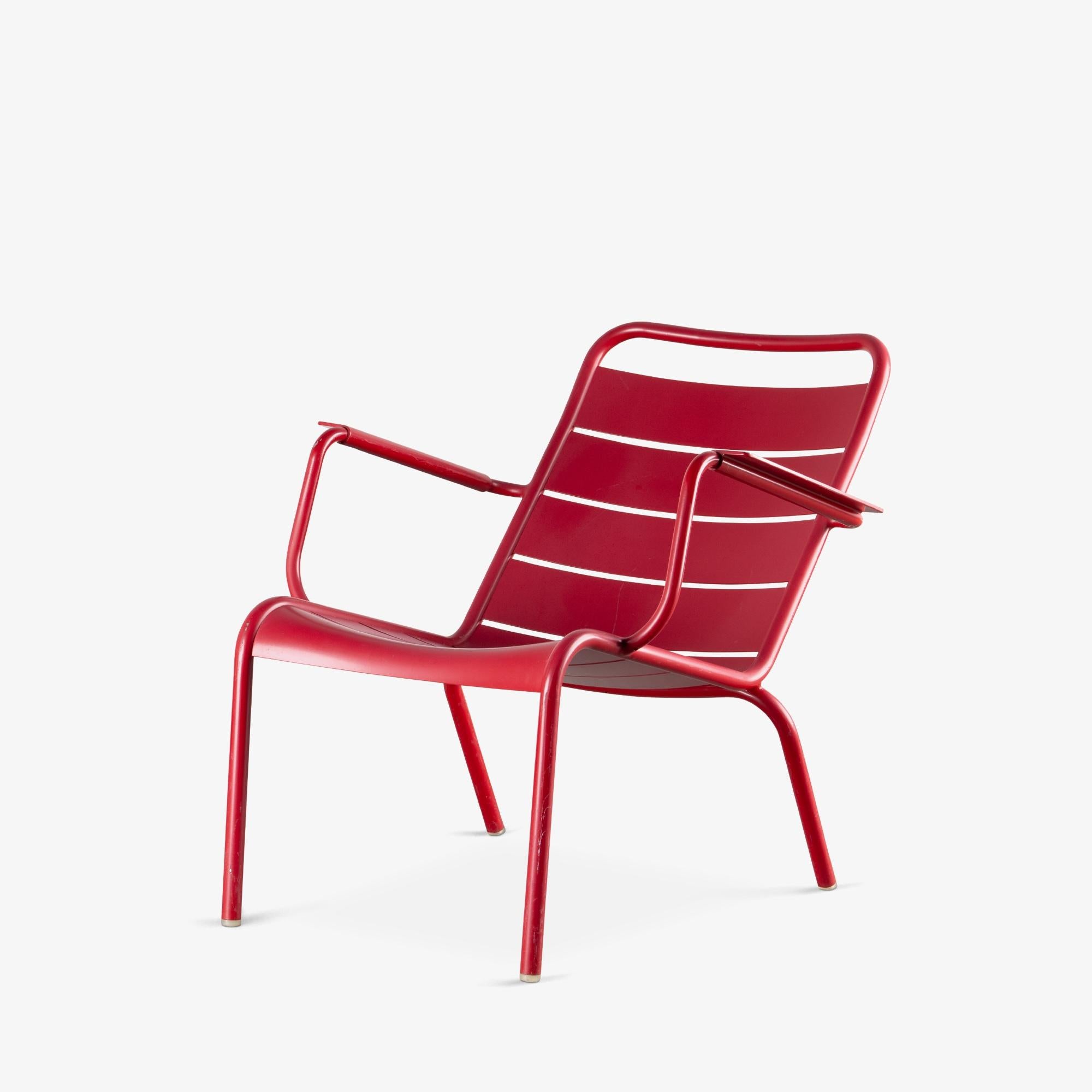 Powder-Coated Luxembourg Outdoor Low Lounge Chairs by Fermob in Poppy Red - A Pair For Sale