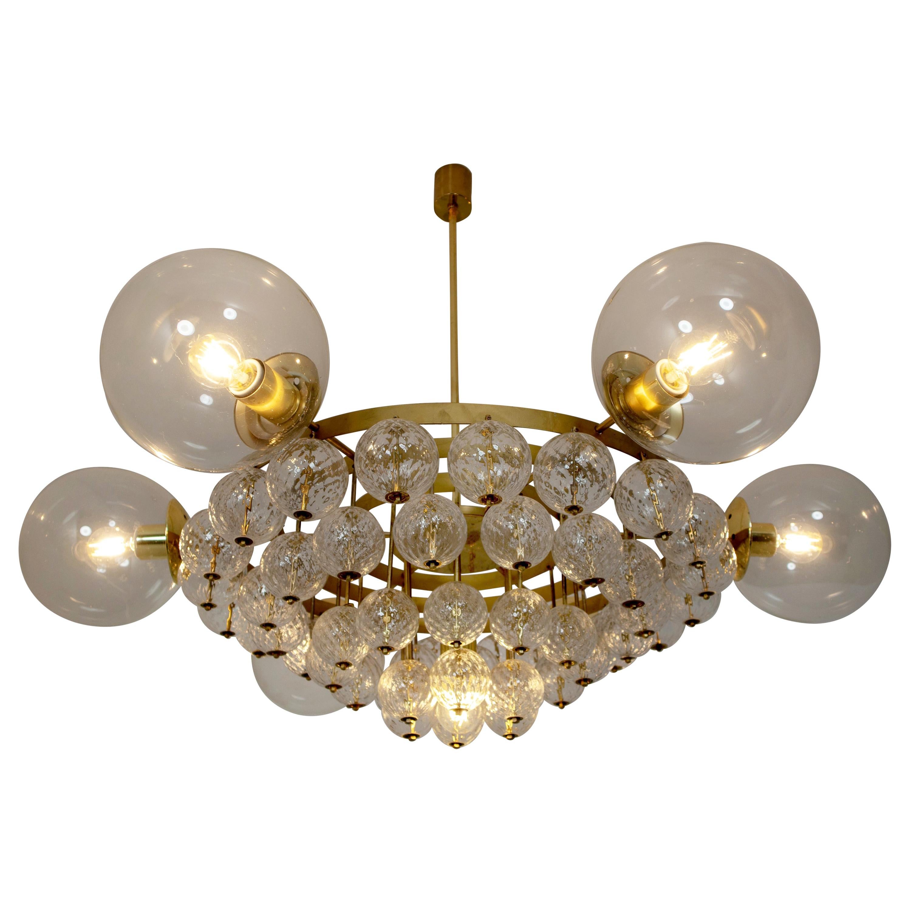 Grand Chandelier with Brass Fixture and Glass Globes