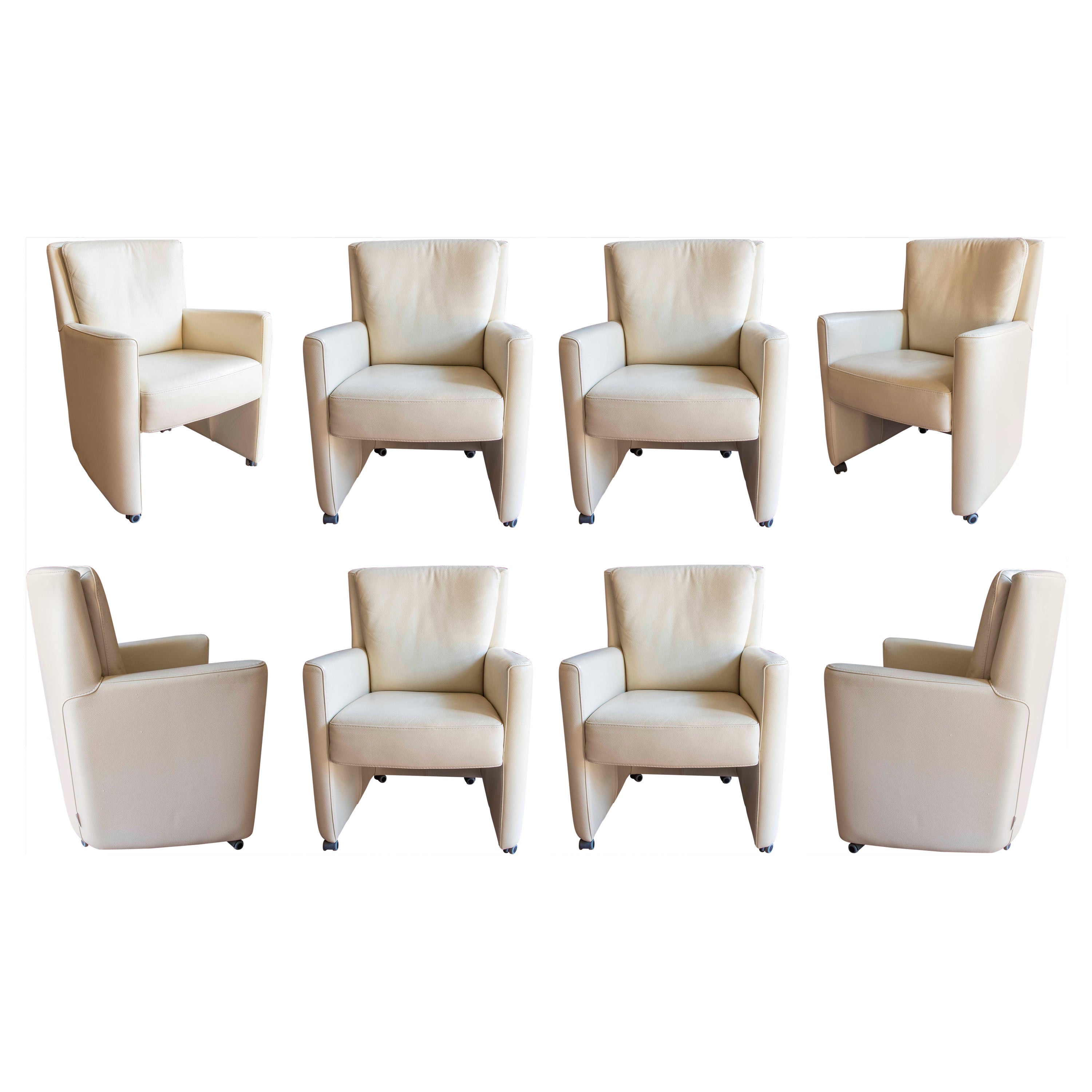 Luxform Italy Set of Eight Beige Leather Single Armchairs