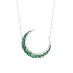 Luxle 0.12 Carat Diamond and 0.70 Ct Emerald Moon Pendant Necklace in 14k Gold