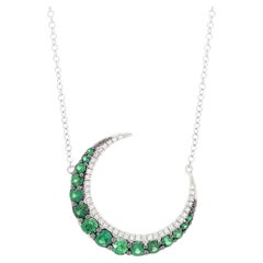 Luxle 0.12 Carat Diamond and 0.70 Ct Emerald Moon Pendant Necklace in 14k Gold