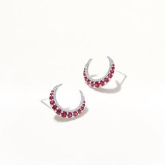 Luxle 1.05 Cttw Natural Ruby/Diamond Crescent Moon Earrings in 14K White Gold