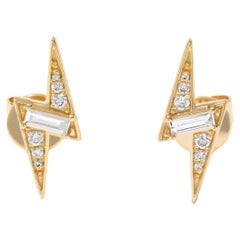 Luxle Pendientes de Relámpago de Diamante Natural de 1/5 de qtw en Oro Amarillo de 14 quilates