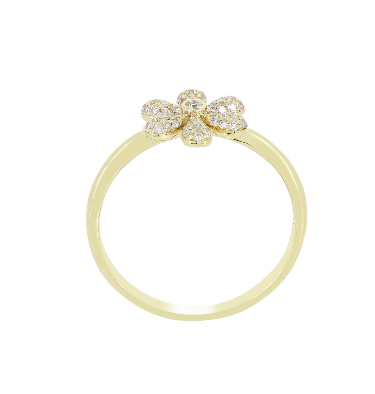 Contemporain Luxle, bague fleur en or jaune 18 carats avec diamants naturels 1/4 carat, taille 7 en vente