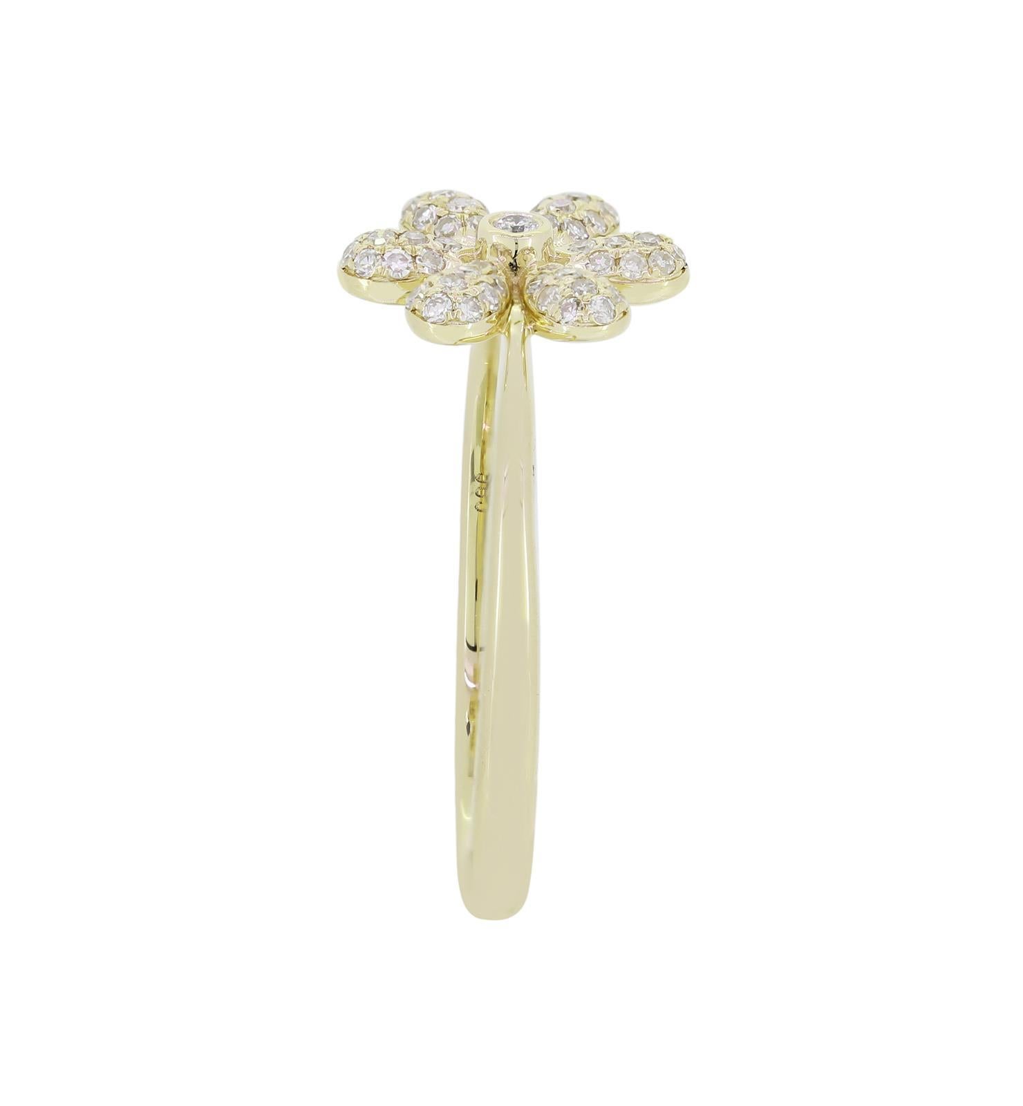 Taille ronde Luxle, bague fleur en or jaune 18 carats avec diamants naturels 1/4 carat, taille 7 en vente