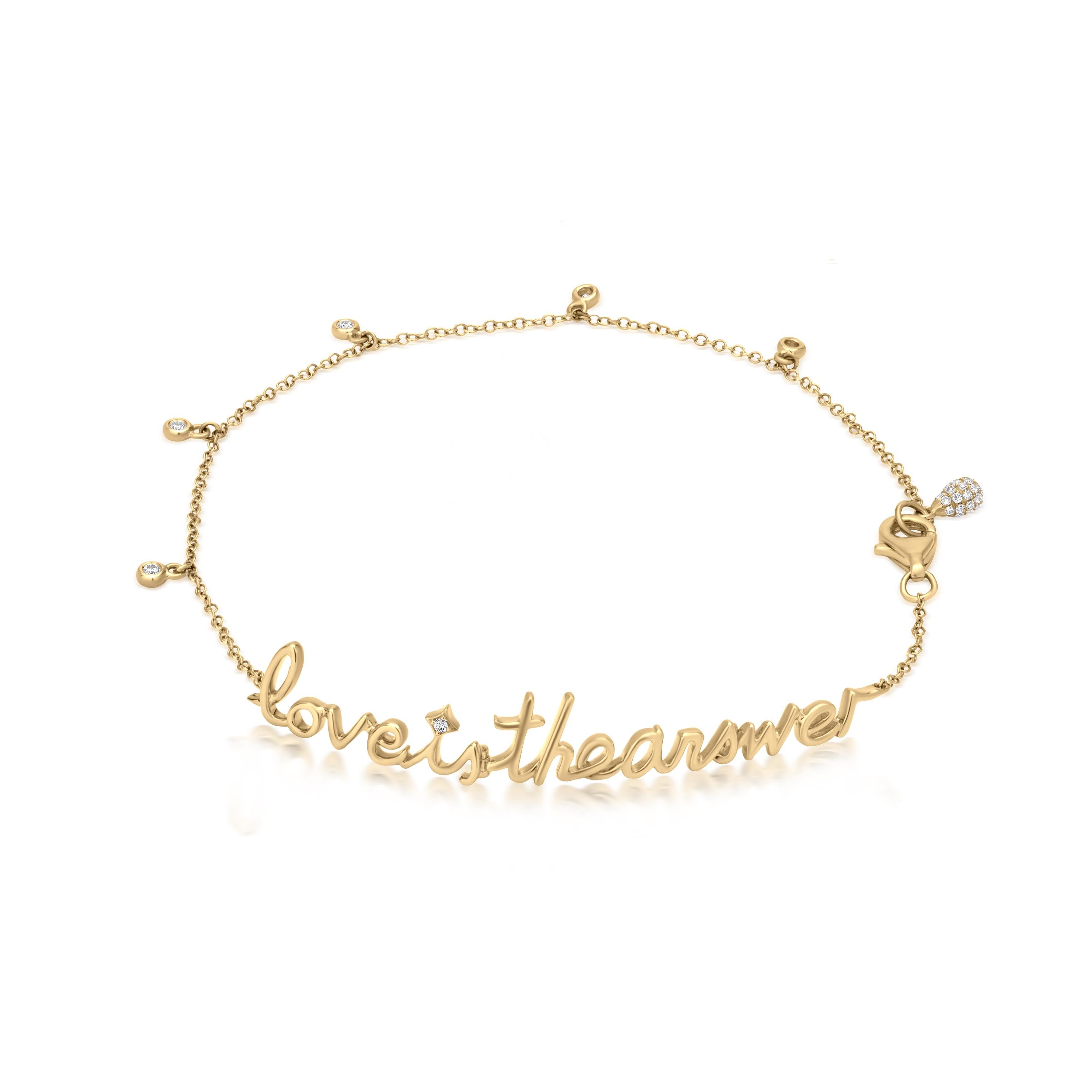 .20 Gesamtkaratgewicht natürlicher Diamant „LOVE IS THE ANSWER“-Armband aus 18 Karat Gelbgold (Rundschliff)