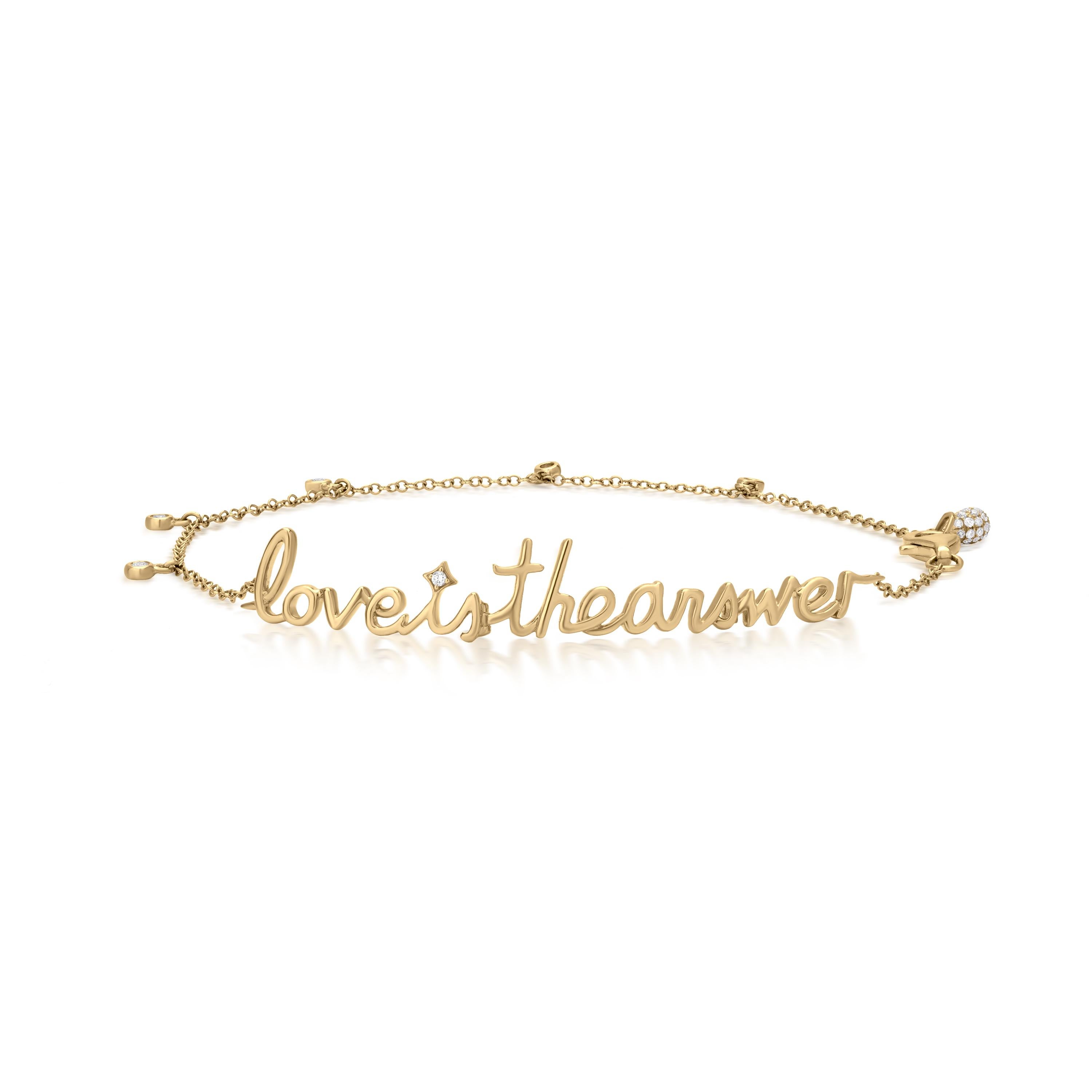 .20 Gesamtkaratgewicht natürlicher Diamant „LOVE IS THE ANSWER“-Armband aus 18 Karat Gelbgold im Zustand „Neu“ in New York, NY