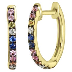 Luxle Pendientes de aro de zafiro natural y diamante de 1/4 qt de oro amarillo de 18 quilates