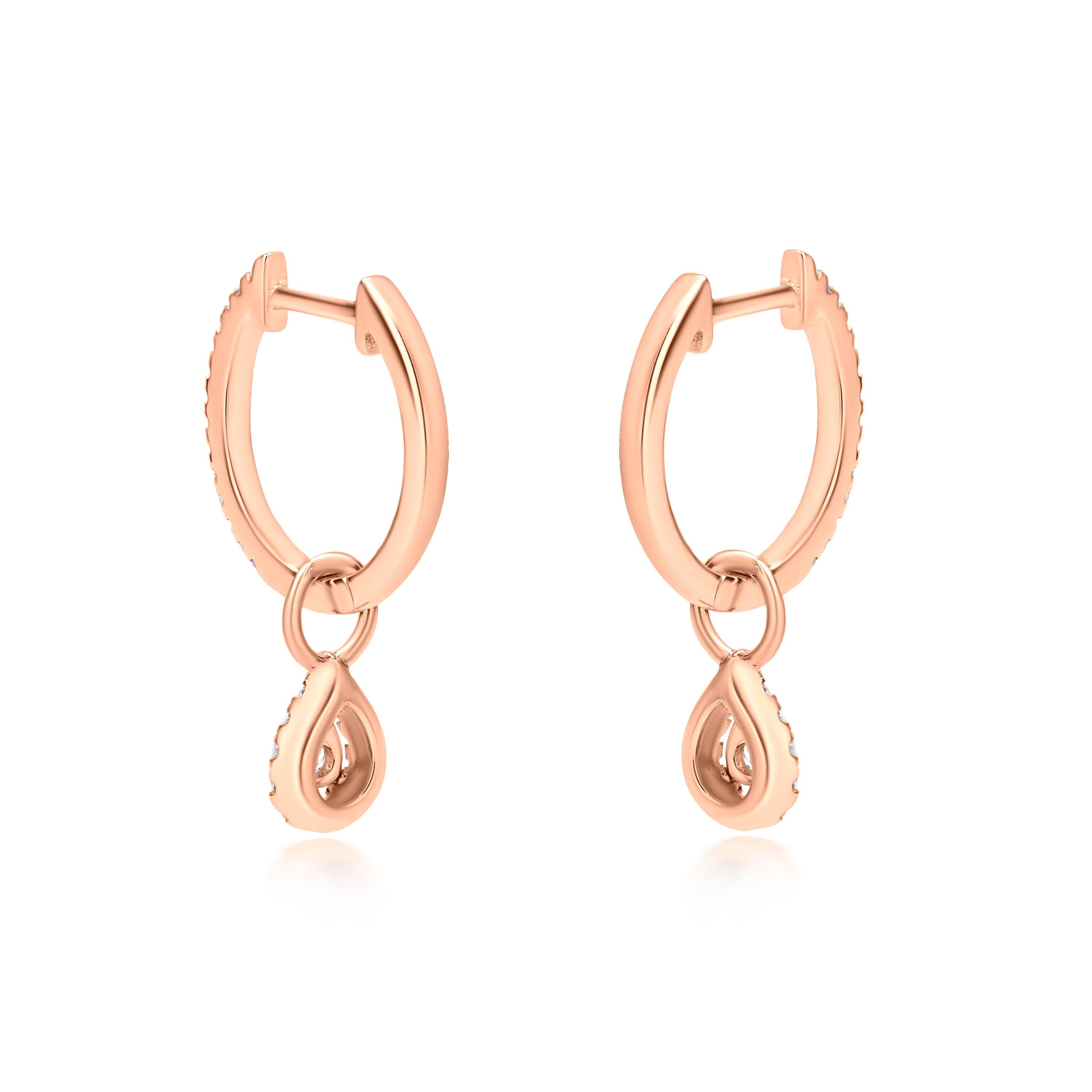 Luxle 0.25 Cttw Natural Diamond Teardrop Hoop Earrings in 18k Rose Gold In New Condition For Sale In New York, NY