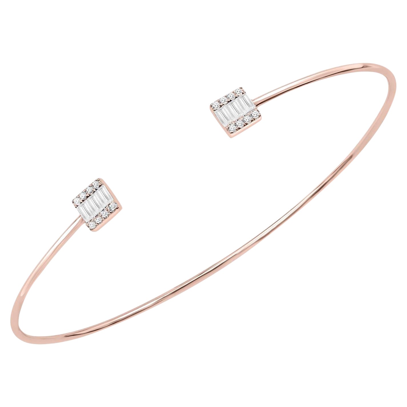 Luxle 0.22 Carat T.W Round and Baguette Diamond Cuff Bangle in 18k Rose Gold