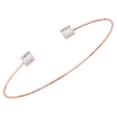 Luxle 0.22 Carat T.W Round and Baguette Diamond Cuff Bangle in 18k Rose Gold