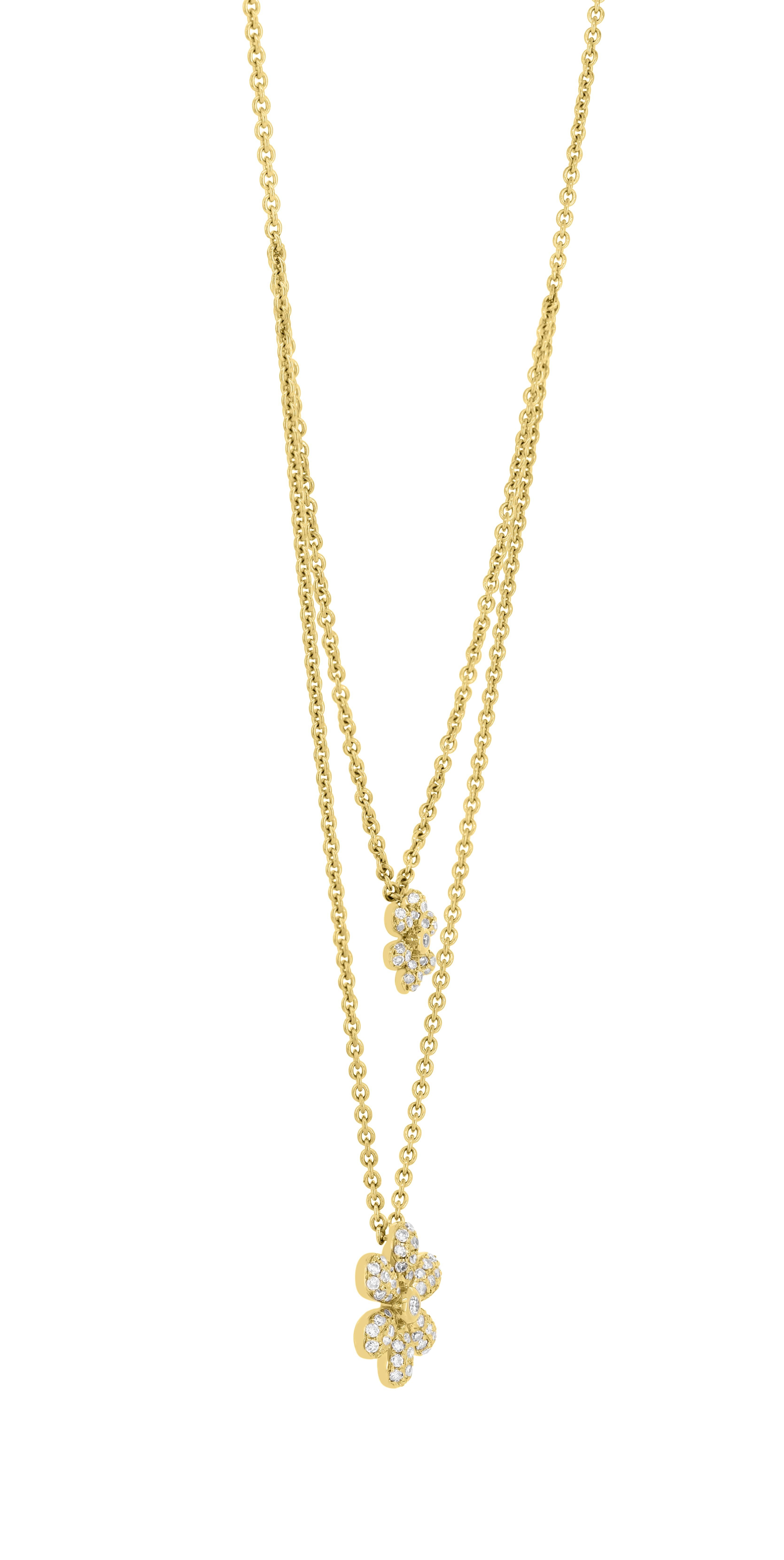 Modern Luxle 0.24cts Diamond Double Strand Flower Pendant Necklace in 18k Yellow Gold For Sale