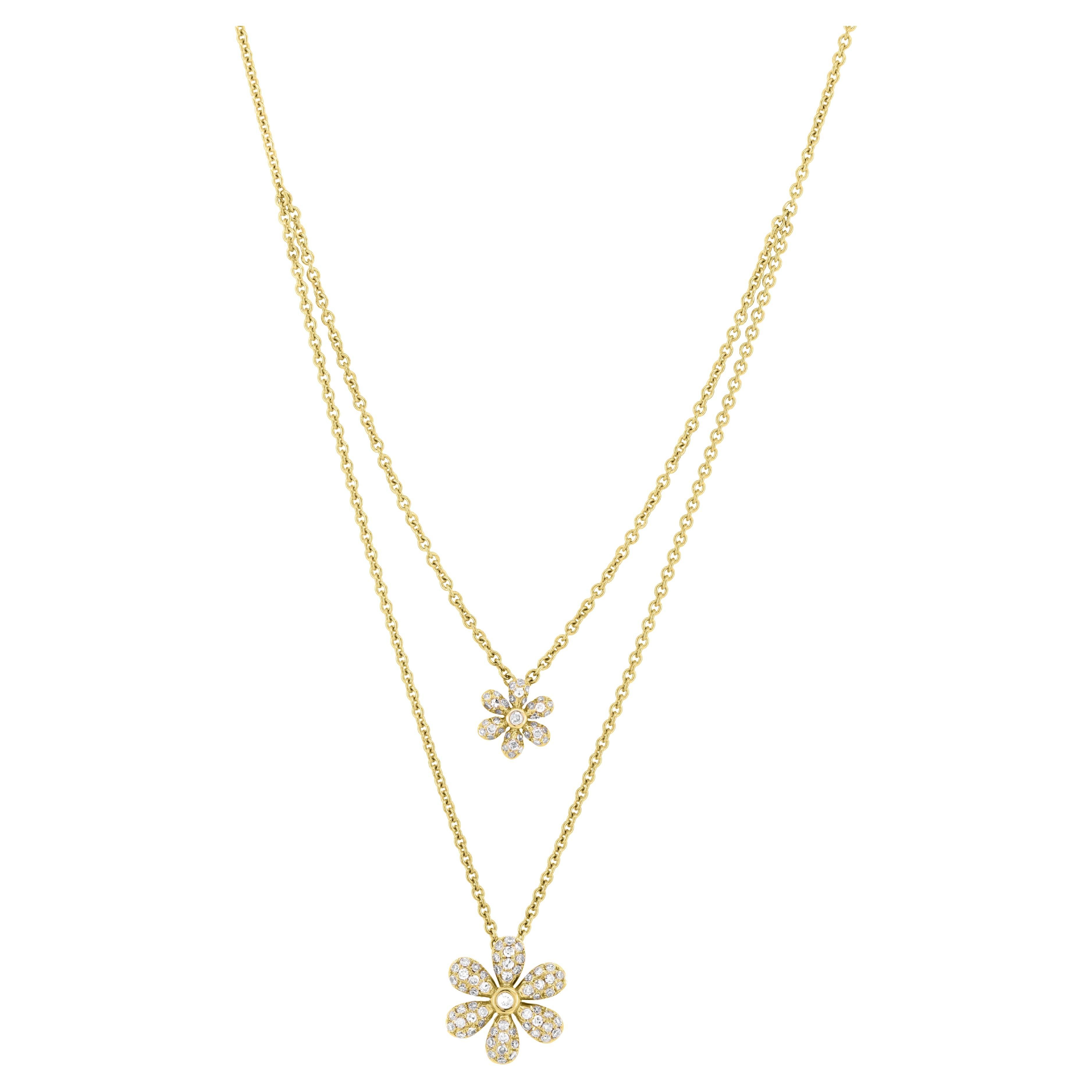 Luxle 0.24 Cts. Diamond Double Strand Flower Pendant Necklace in 18k