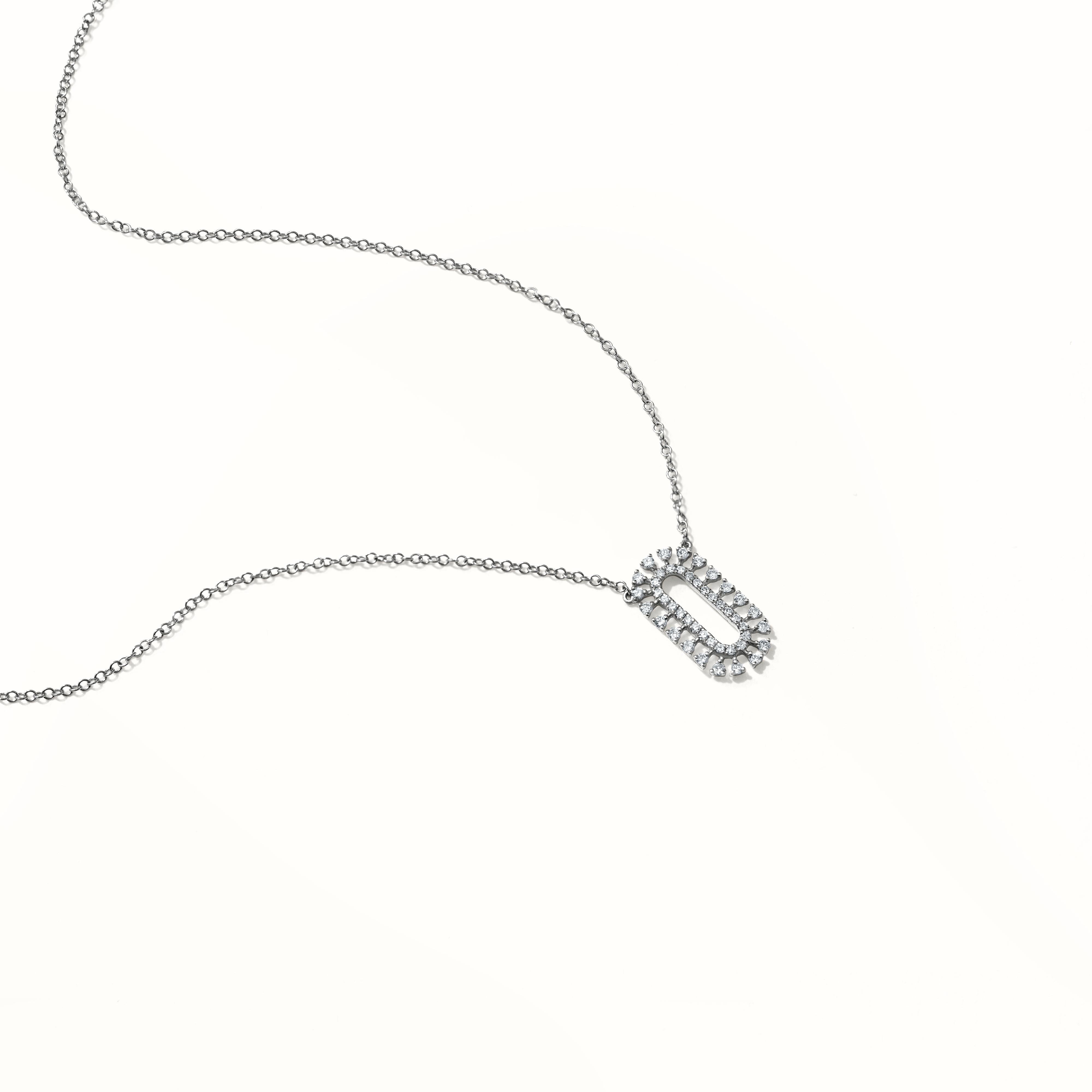 Freshen up your looks with this Luxle delicate necklace featuring an openwork oval pendant embellished with pave set diamonds suspended from a cable chain of 18K white gold.

Please follow the Luxury Jewels storefront to view the latest collections