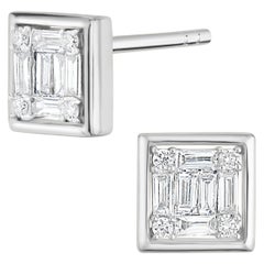 Luxle 0.25cttw Diamond Square Stud Earrings in 18k White Gold