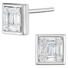 Luxle 0.25cttw Natural Diamond Square Stud Earrings in 18k White Gold