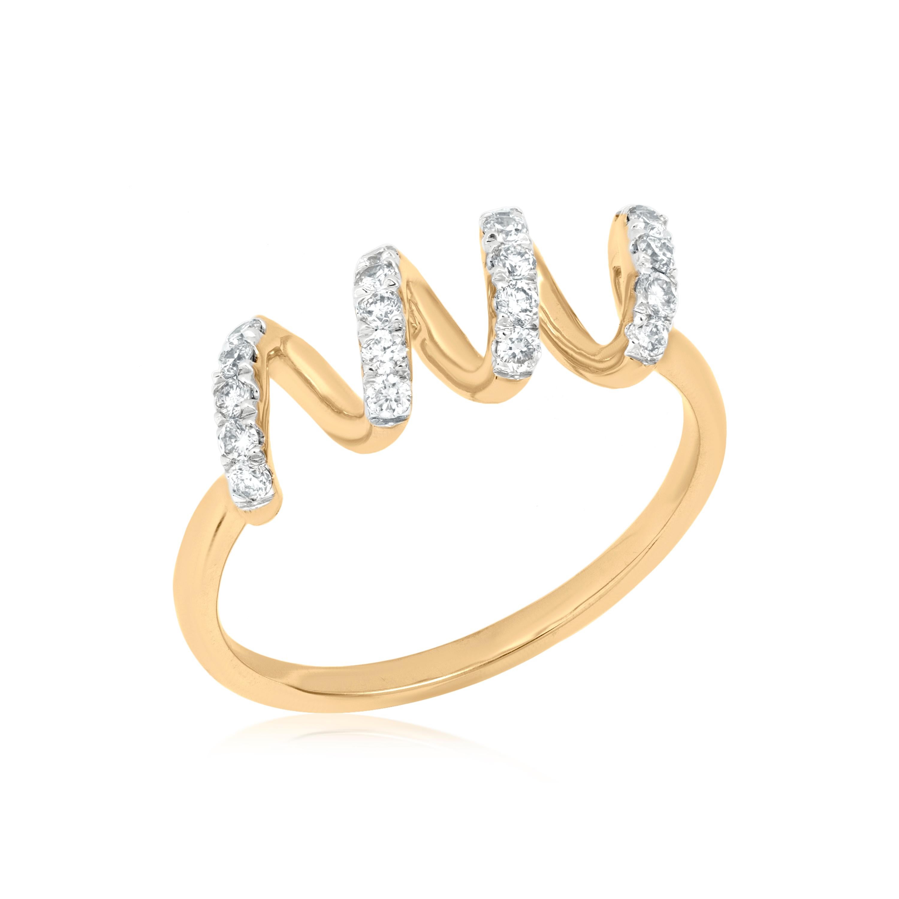 Contemporain Luxle Bague spirale en or jaune 14 carats avec diamant naturel 0,26 cttw, taille 7 en vente