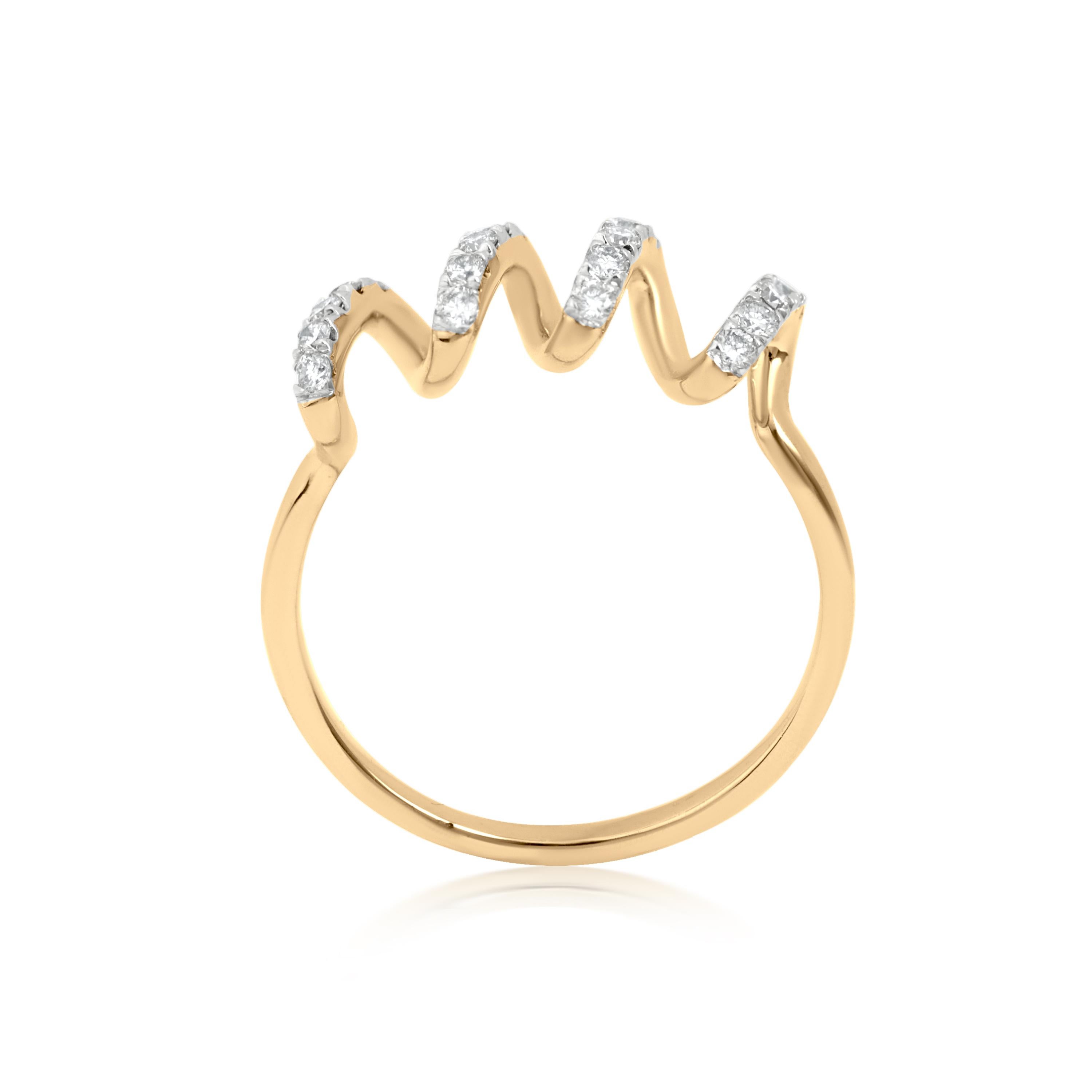 Taille ronde Luxle Bague spirale en or jaune 14 carats avec diamant naturel 0,26 cttw, taille 7 en vente