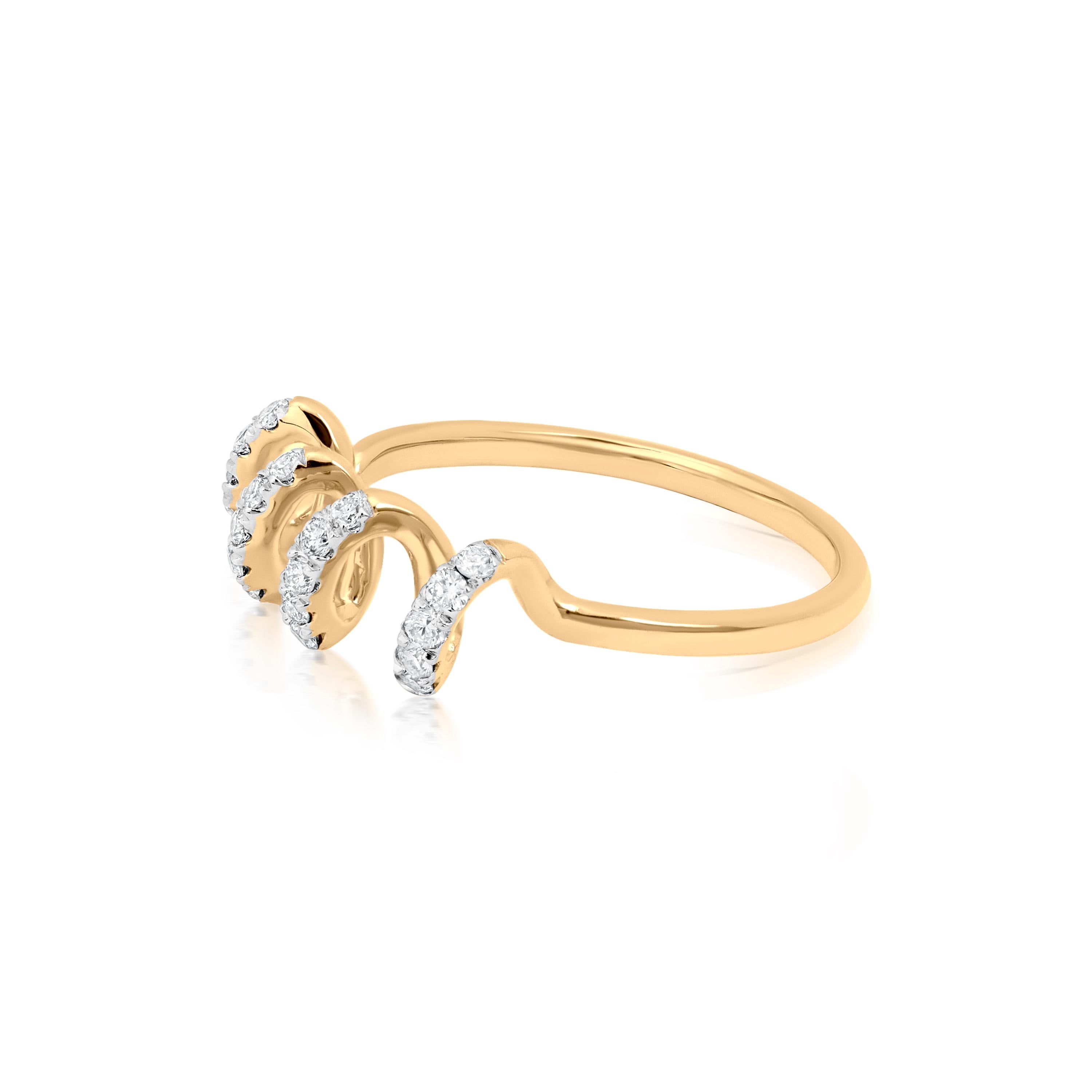 Luxle Bague spirale en or jaune 14 carats avec diamant naturel 0,26 cttw, taille 7 Neuf - En vente à New York, NY