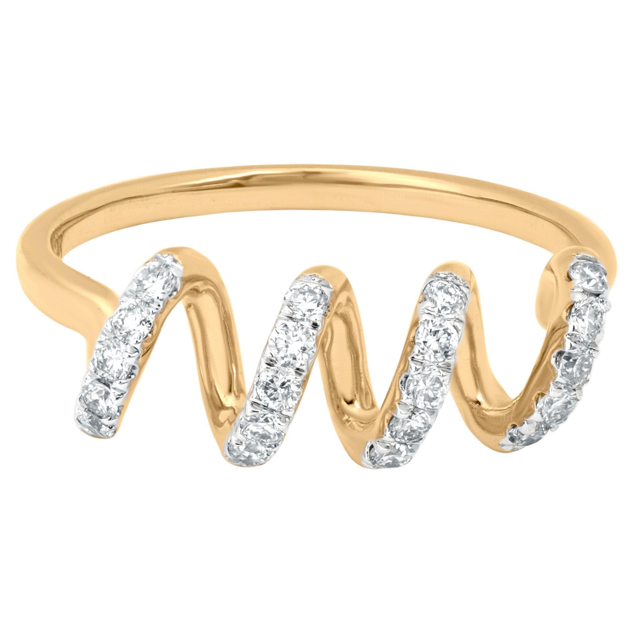 Luxle 0.26 Cttw Natural Diamond Spiral Ring in 14K Yellow Gold, Ring Size 7