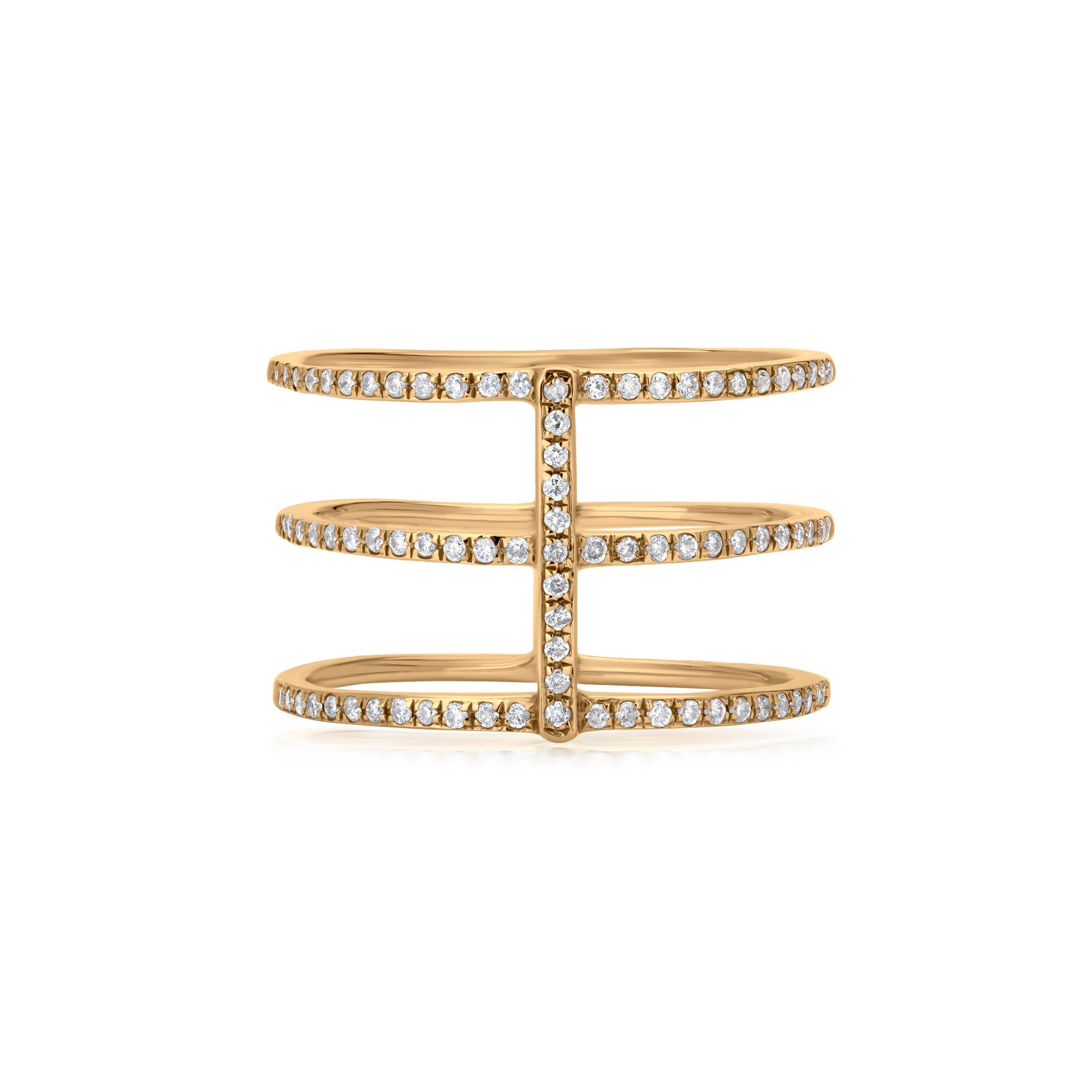Contemporary Luxle 0.30 Cttw Natural Diamond Triple-Band Ring Size 7 in 14K Gold